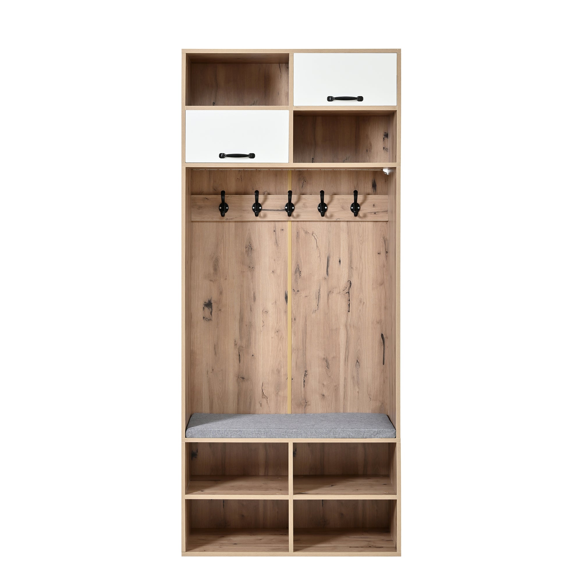Logidon garderobekast met bank en 5 haken naturel wit 80x35x185cm