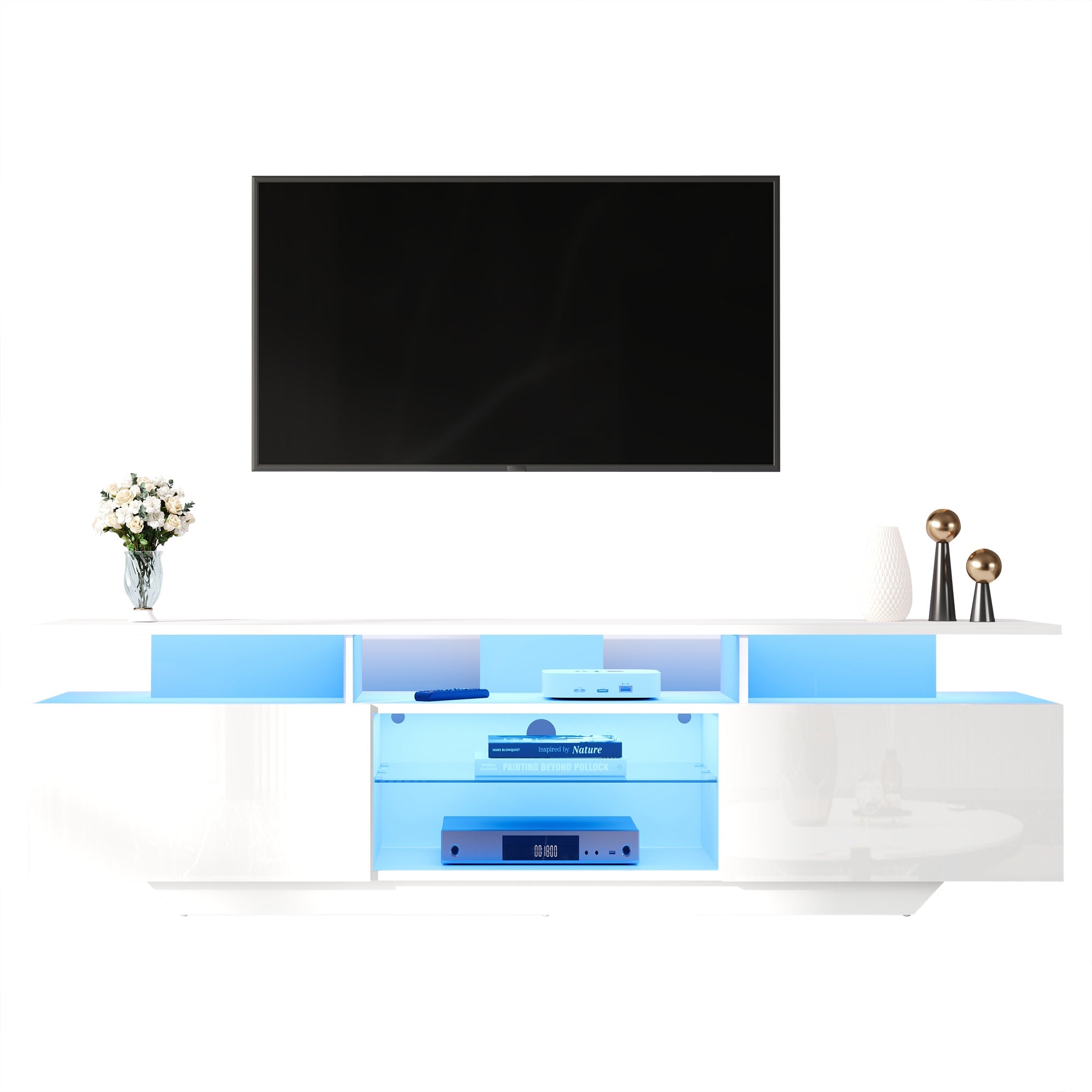 Logidon TV-meubel hoogglans wit 160 x 40 x 45 cm met LED lichtstrip glasplanken