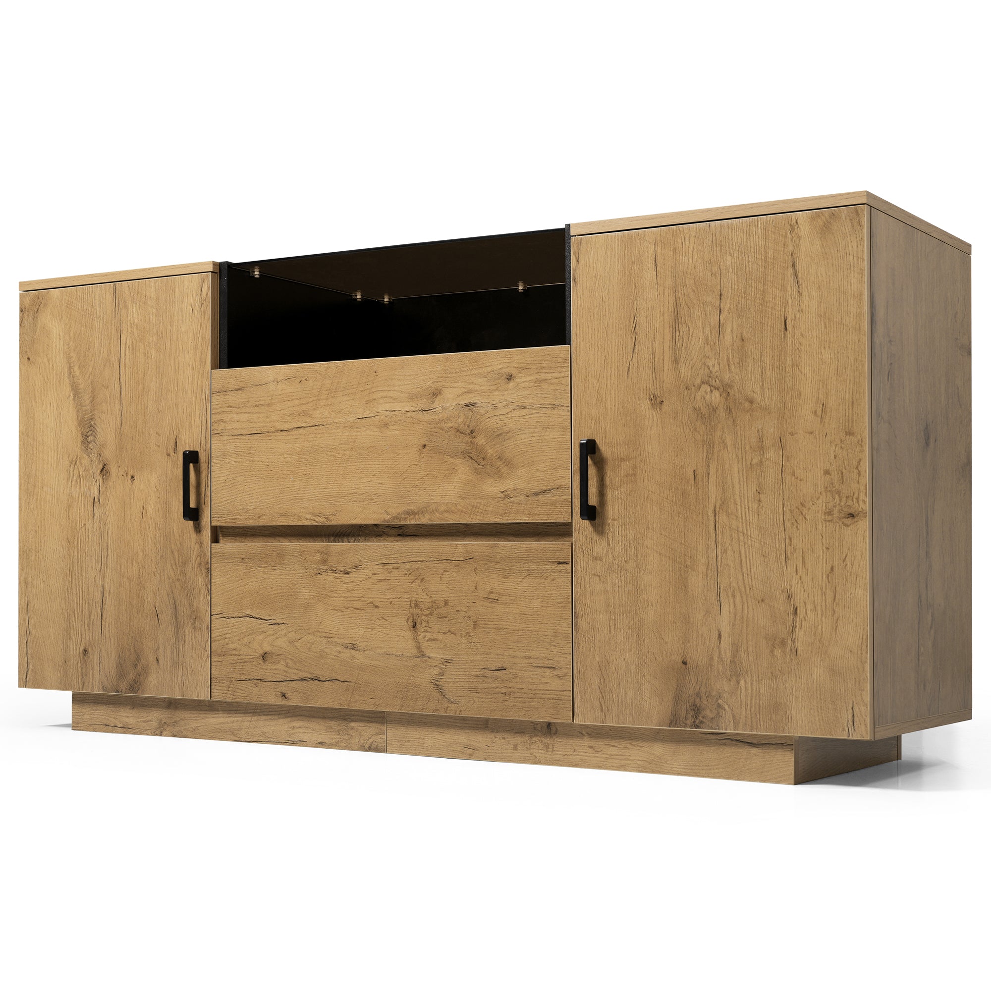 Logidon oak look chest of drawers sideboard 2 drawers 2 cupboards H70