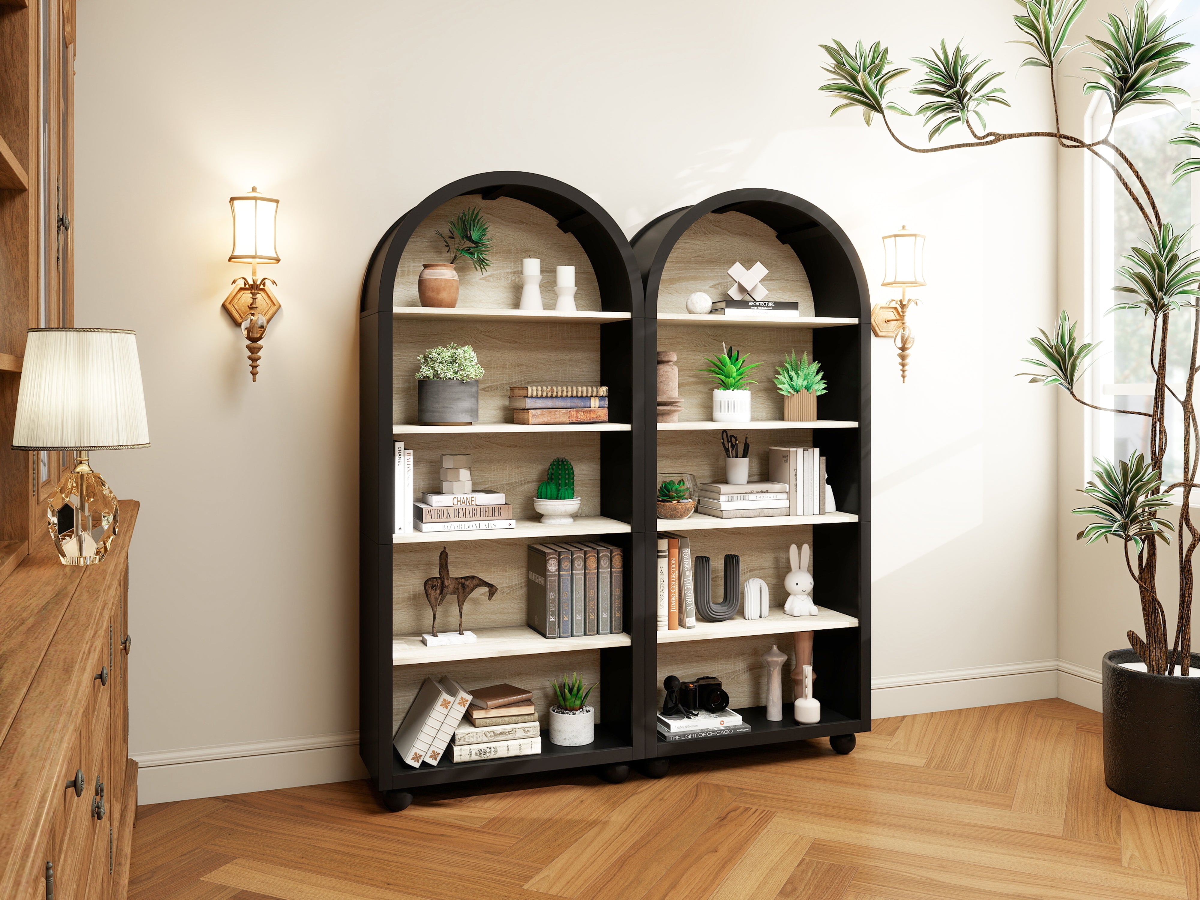 Logidon boekenkast metalen frame zwart naturel hout 70,5 x 30 x 161 cm