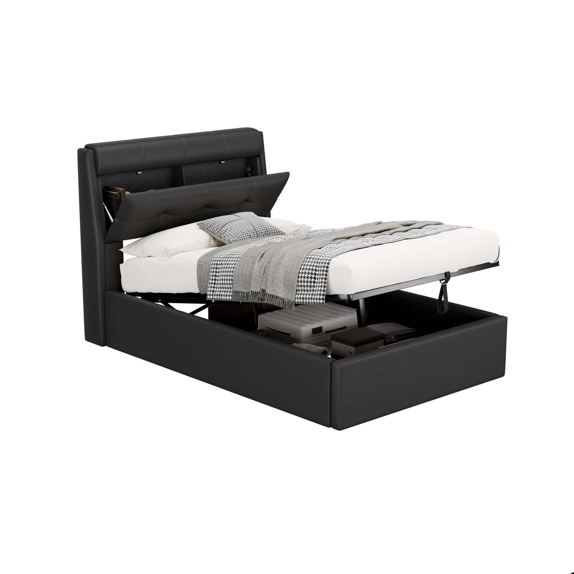 Logidon gestoffeerd bed 90x200 zwart hydraulisch met lattenbodem