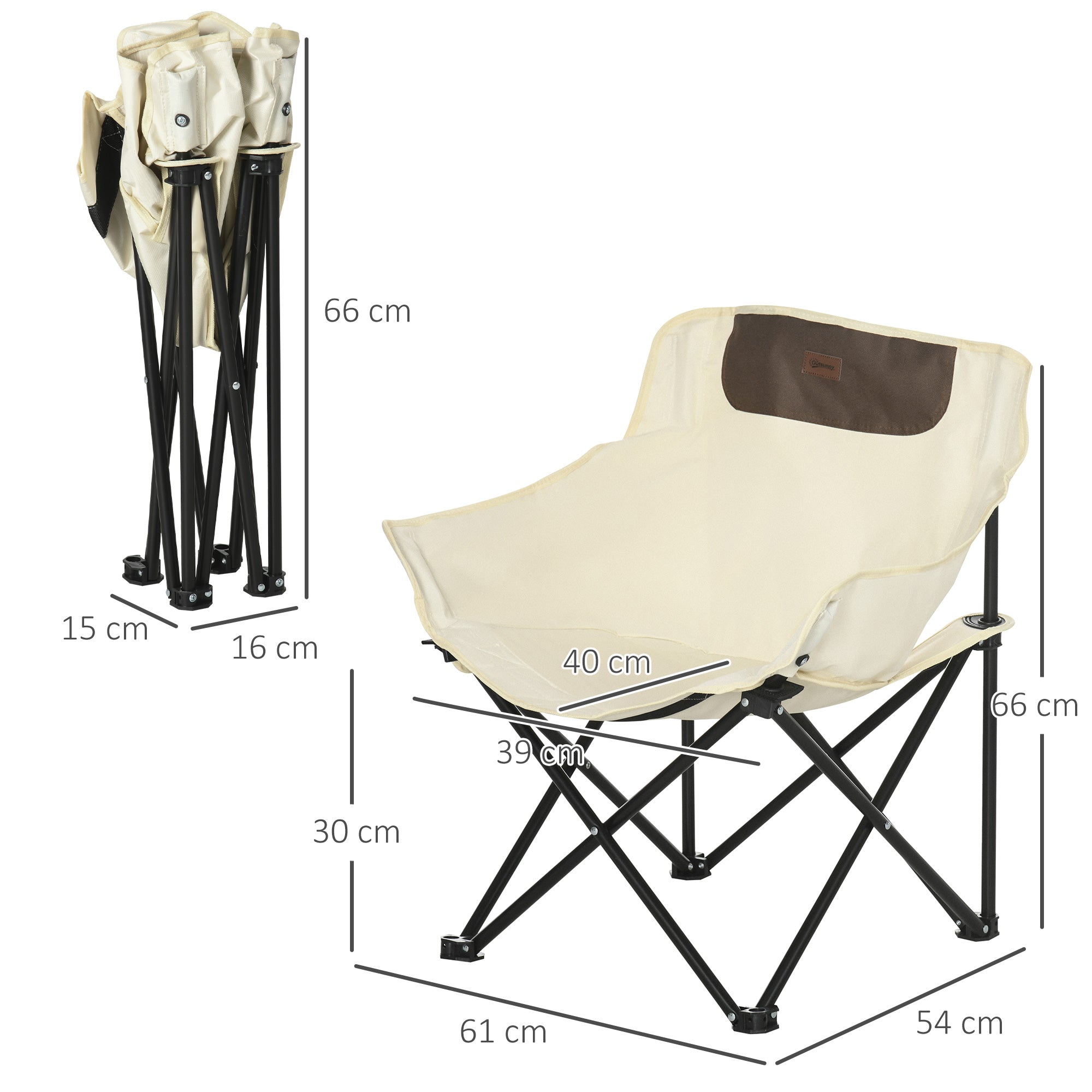 Logidon campingstoel klapstoel wit 61x54x66 cm met zijvak stalen poten