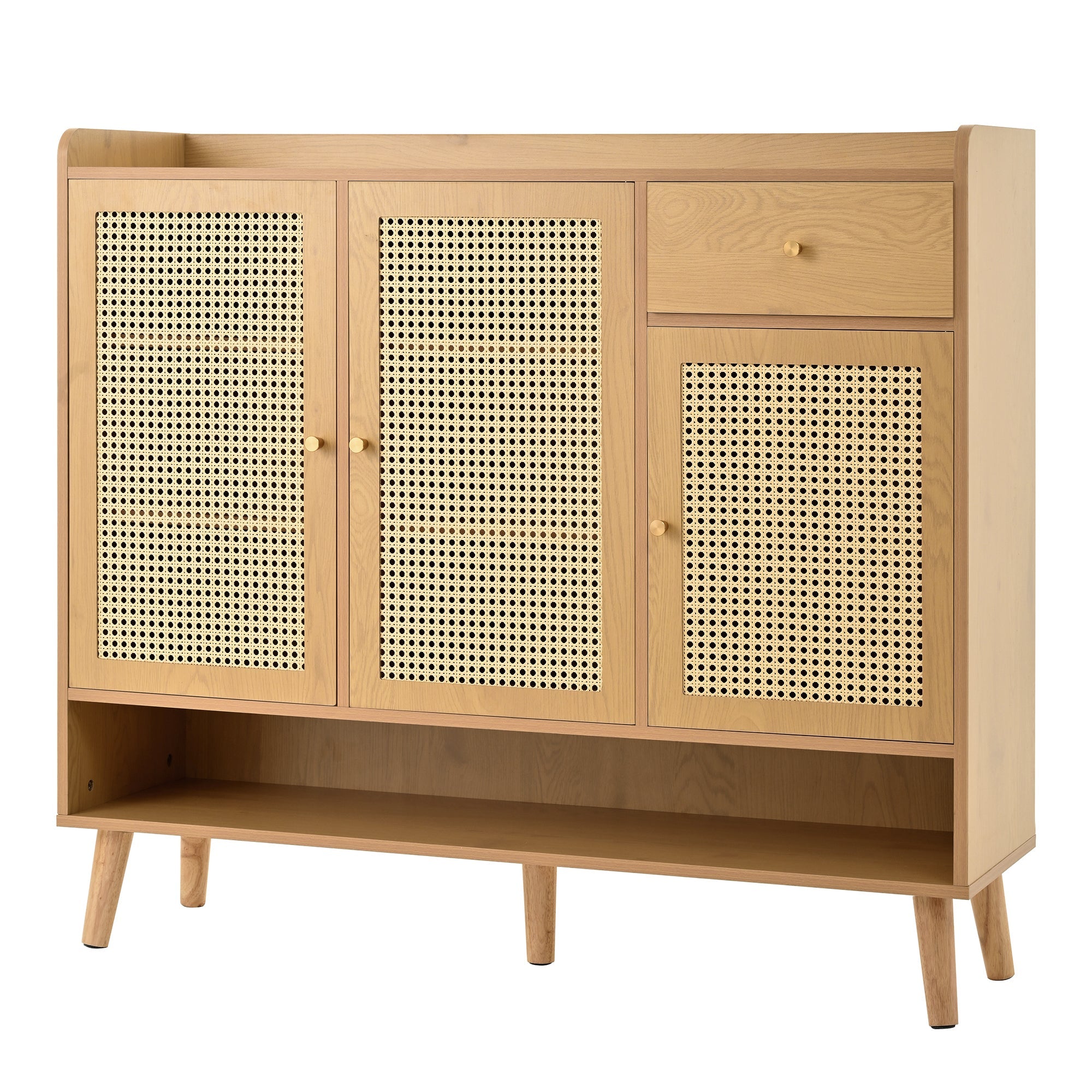 Logidon schoenenkast naturel rotan 120x35x106 met 3 deuren 1 lade