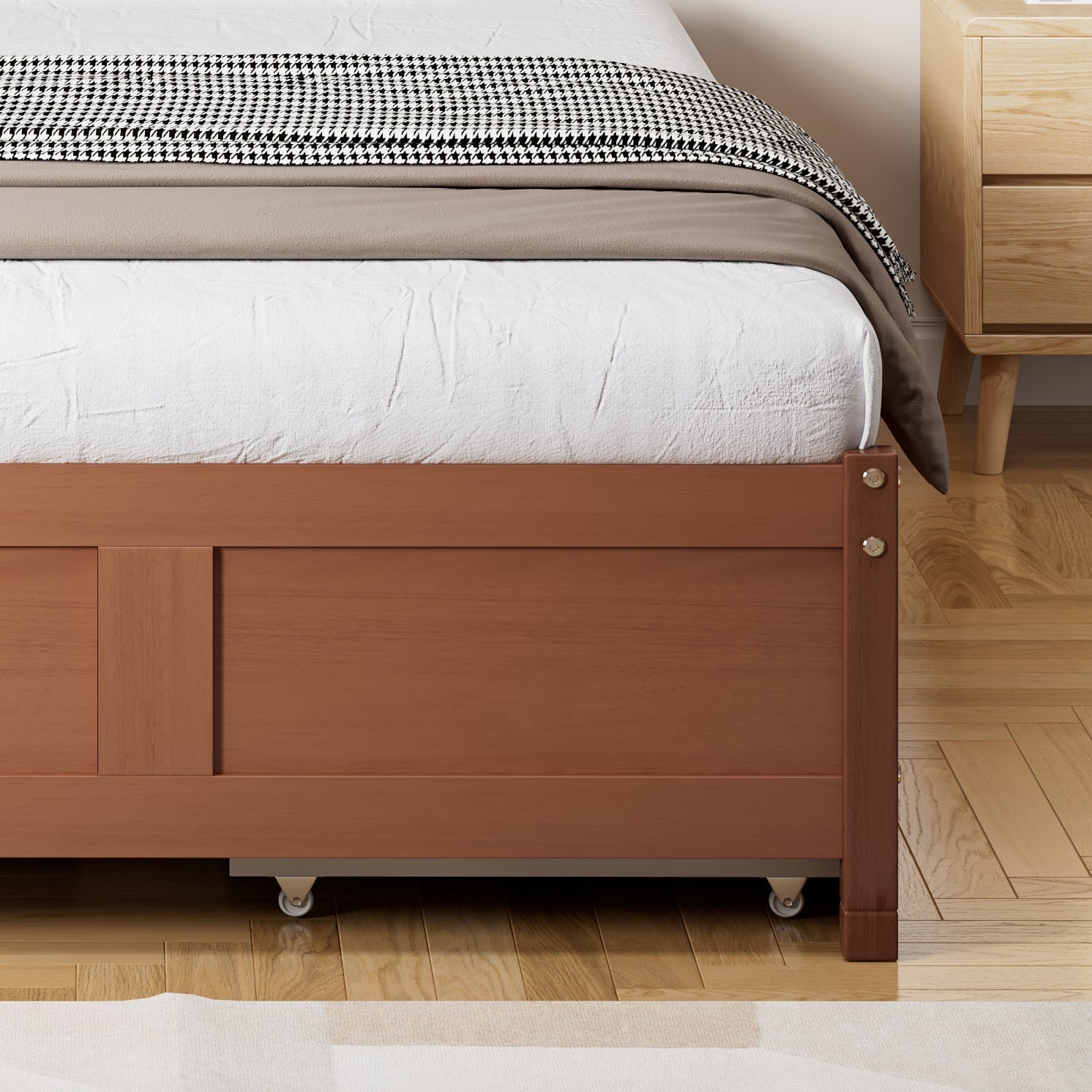 Logidon kinderbed 90x200 roodbruin houten bed met 2 lades en wielen