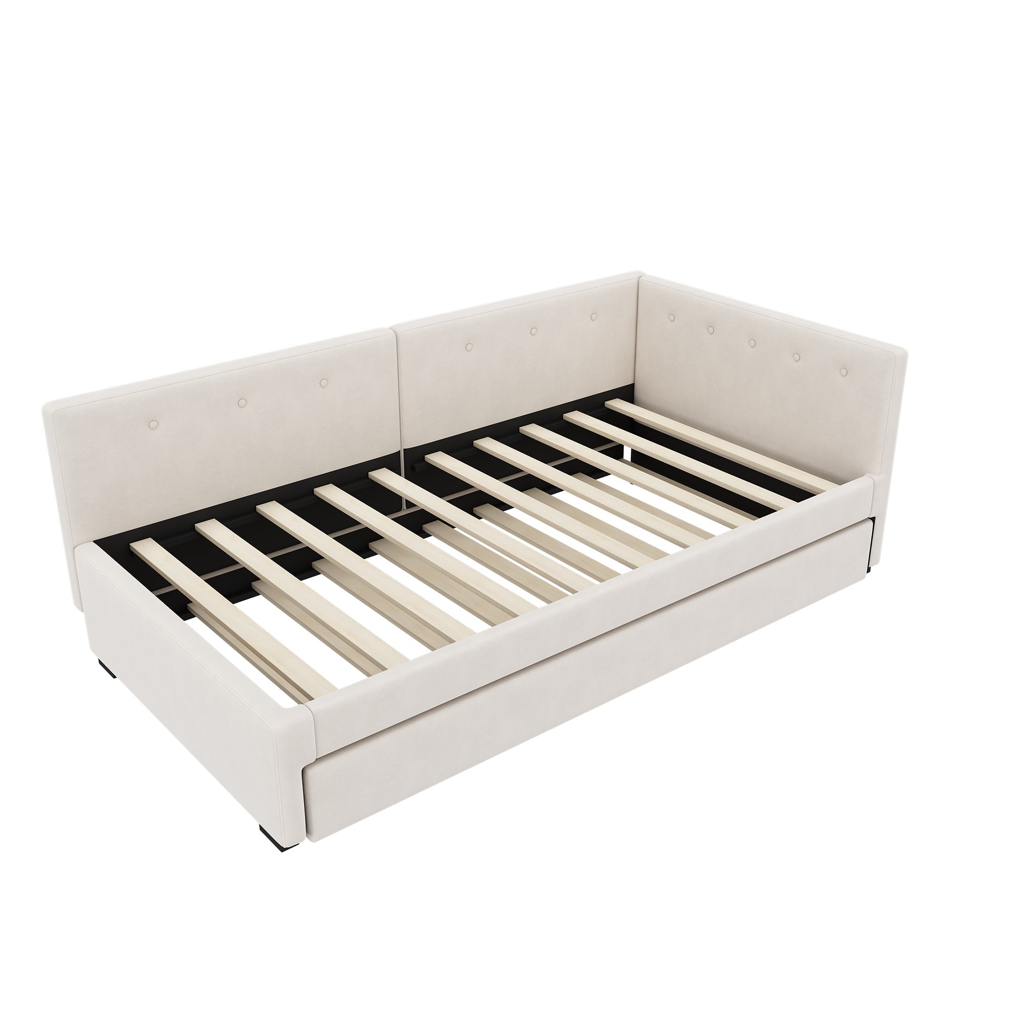 Logidon gestoffeerd bed 90x200 cm beige met lattenbodem en hoofdbord