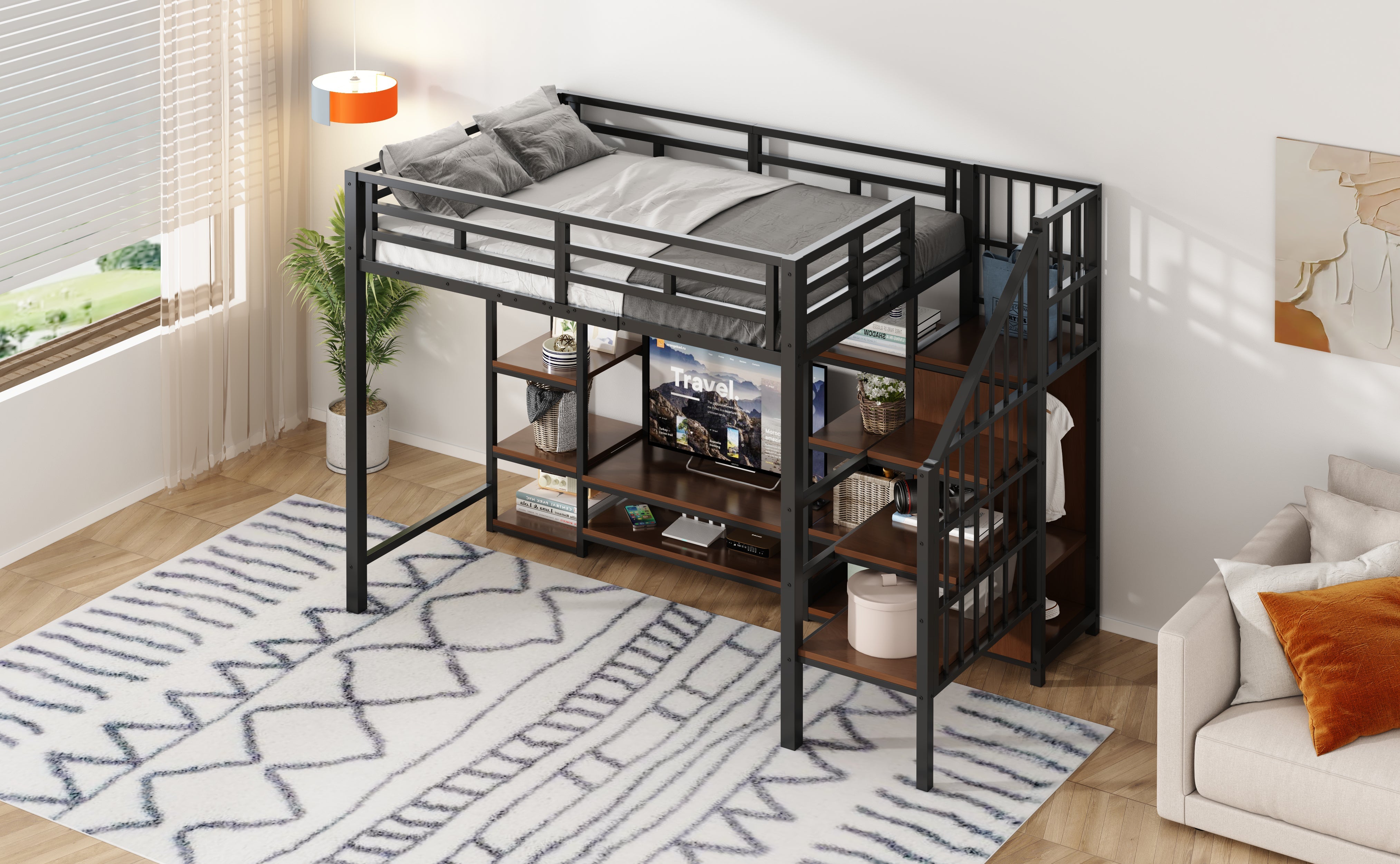 Logidon hoogslaper 90x200 met tv-meubel en stopcontact zwart