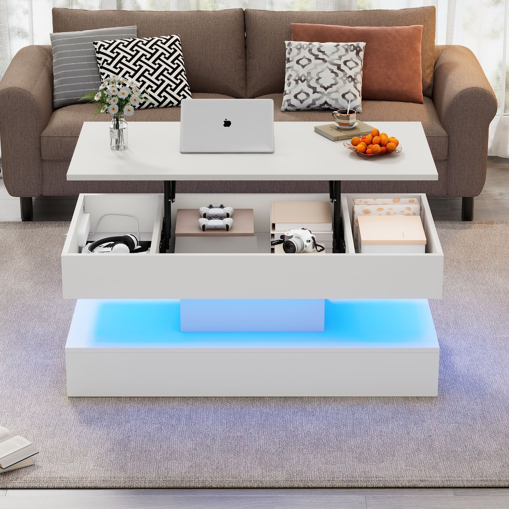 Logidon salontafel LED-verlichting en opbergruimte wit 100x50 cm