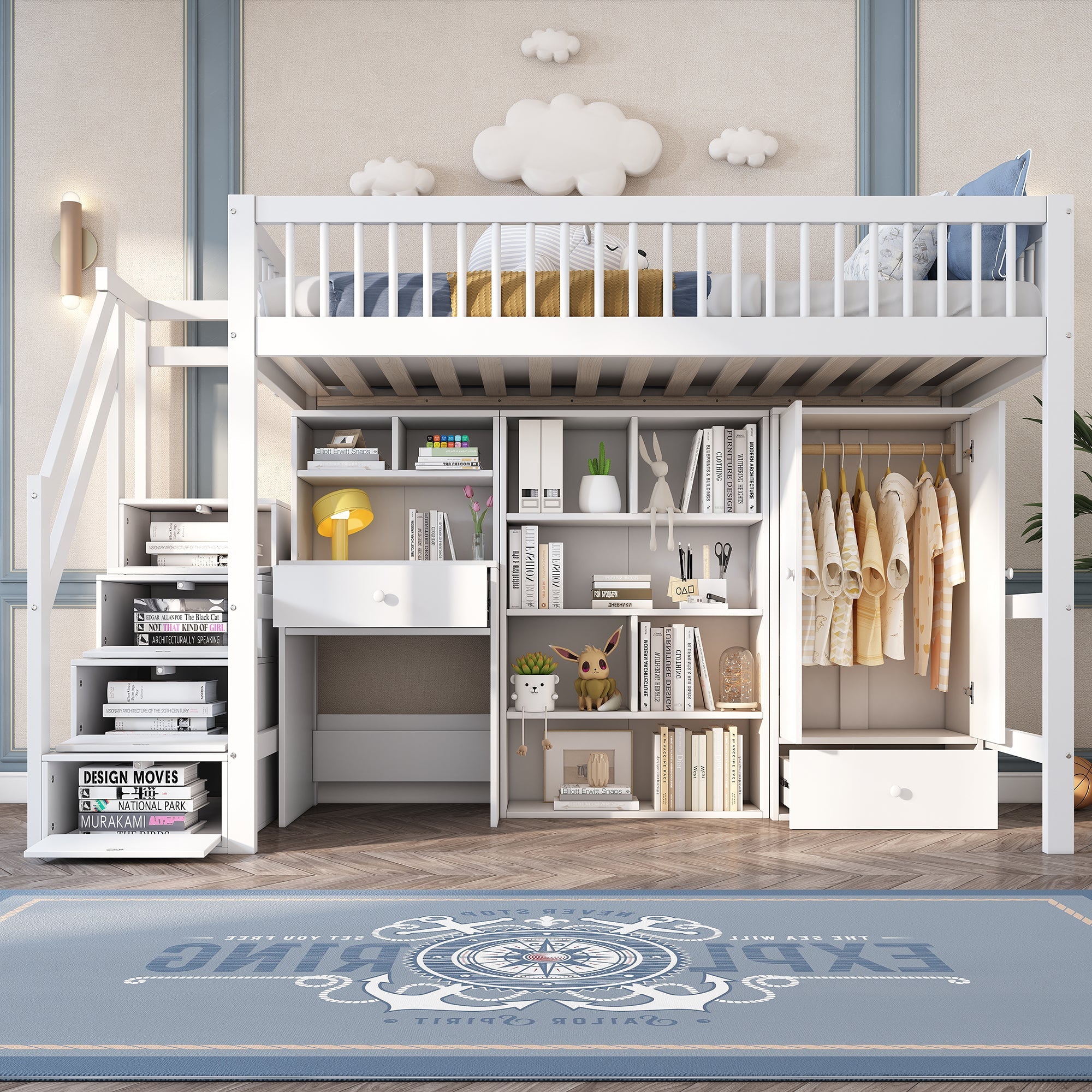 Logidon Kinderbed Loft Met Bureau Opbergruimte 90x200 Wit