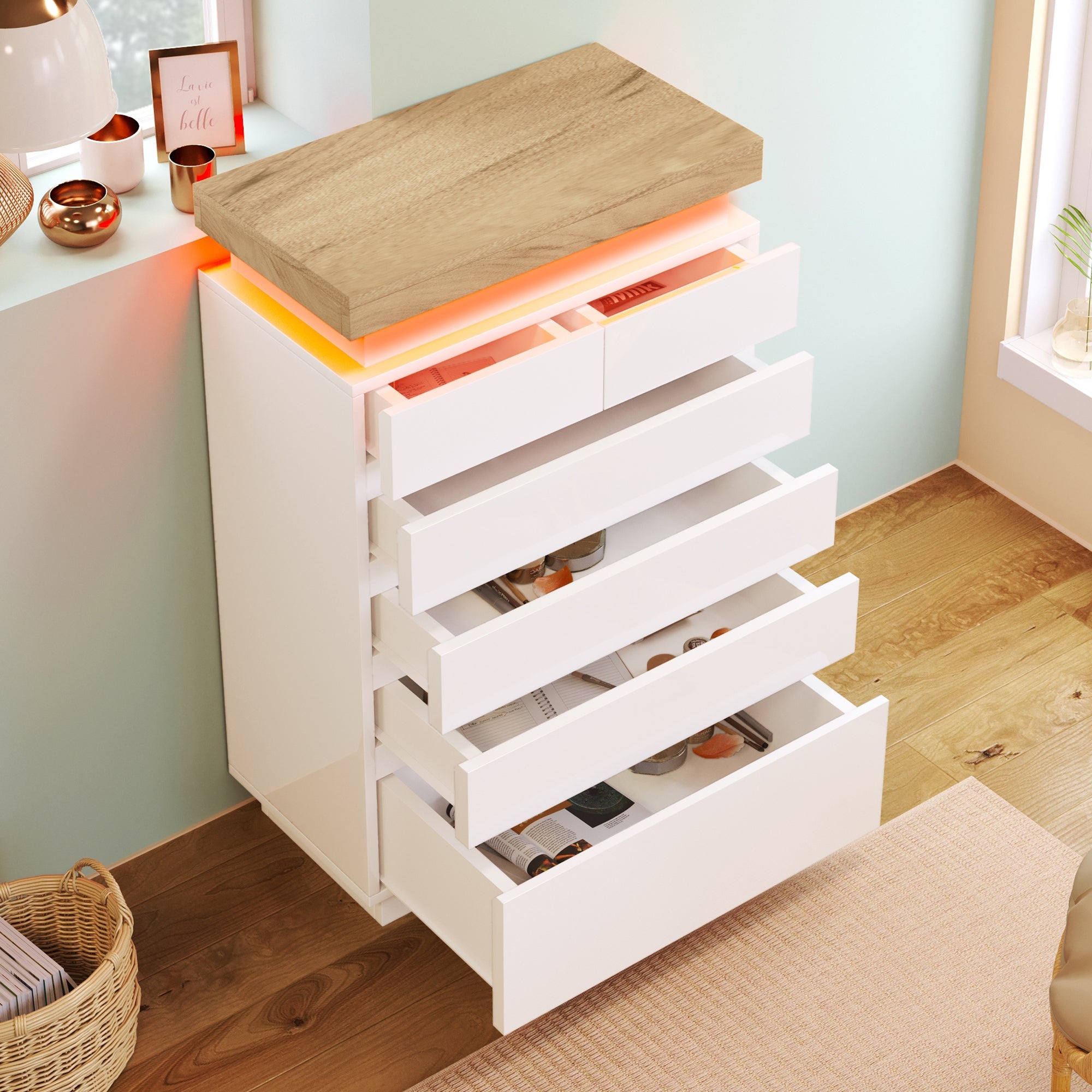 Logidon sideboard 6 drawers white 115x73x39 cm LED app control