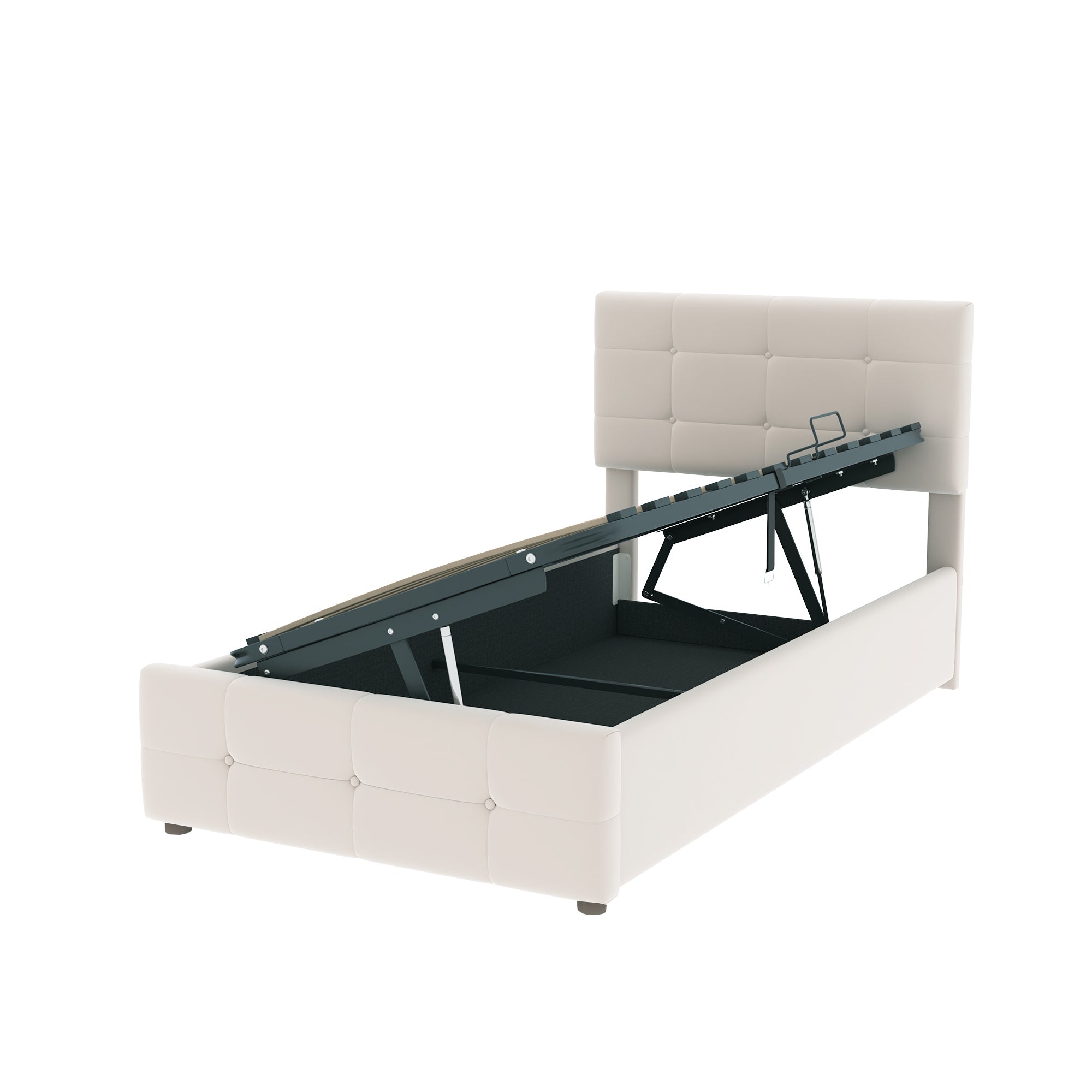 Logidon gestoffeerd bed 90x200cm beige fluwelen stof hydraulische opbergruimte