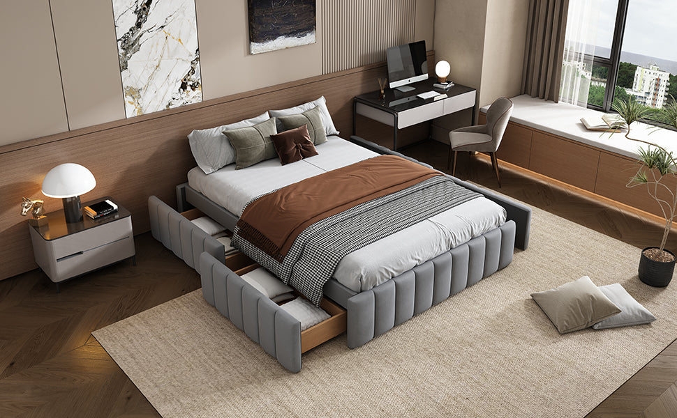 Logidon gestoffeerd bed 140 x 200 cm grijs met lattenbodem designbed