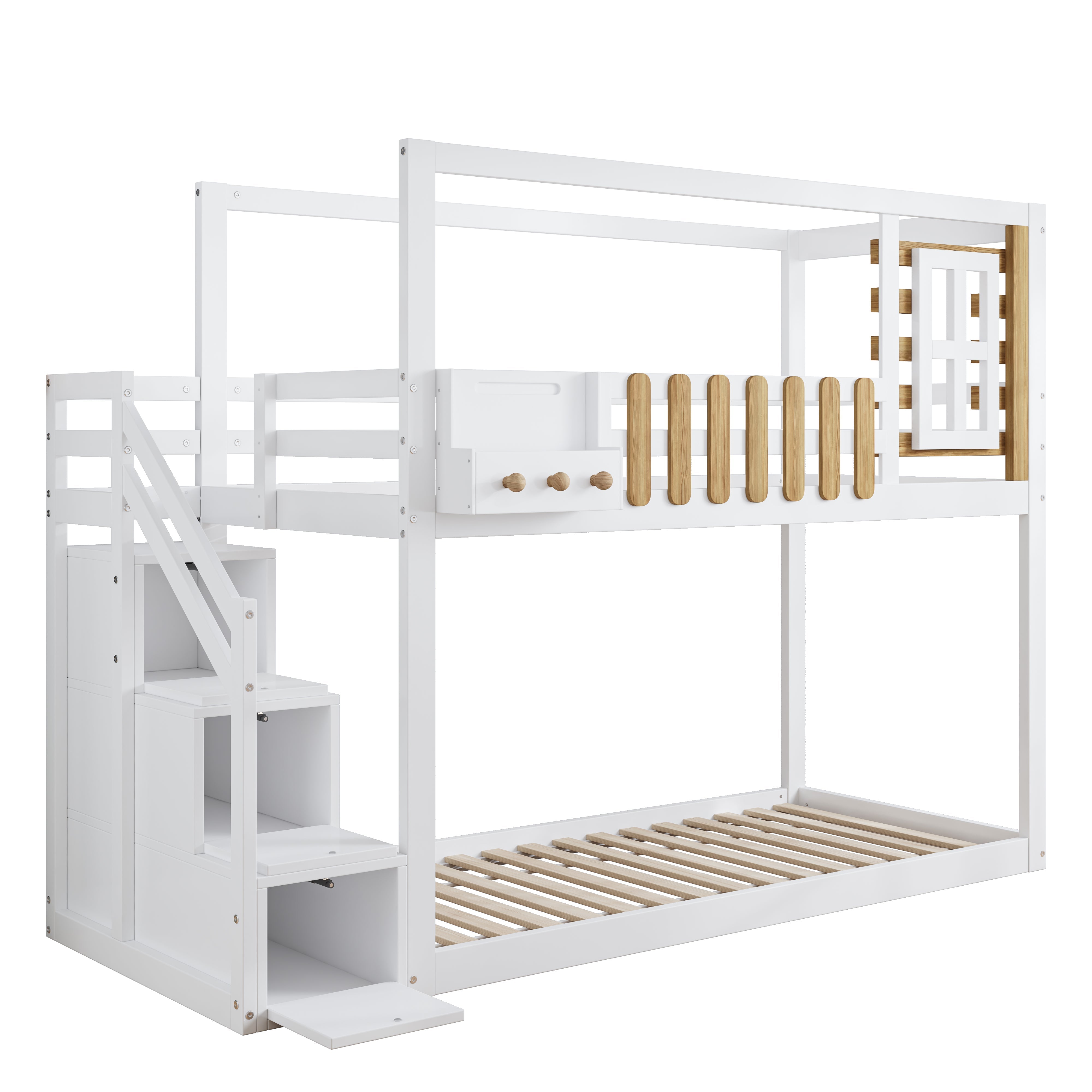Logidon Bunk Bed With Stairs Window Pine Wood White 90x200 cm