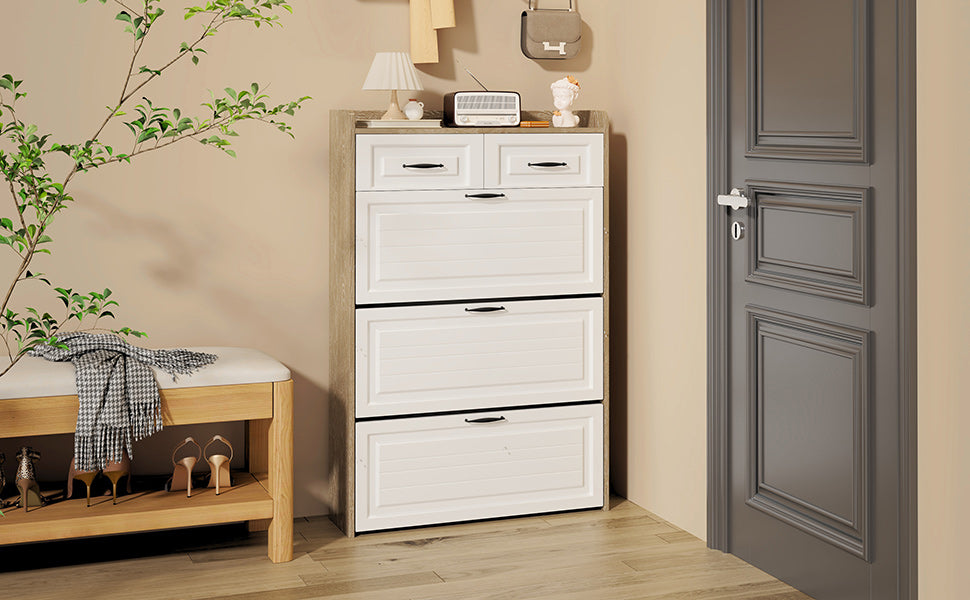Logidon shoe chest white rotating shoe cabinet 3 flaps 2 drawers