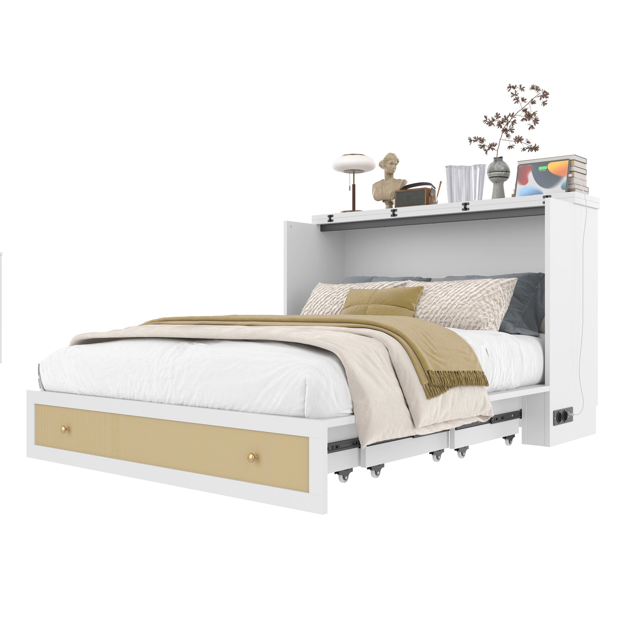Logidon opklapbed 140x200 wit met USB-aansluiting en lades