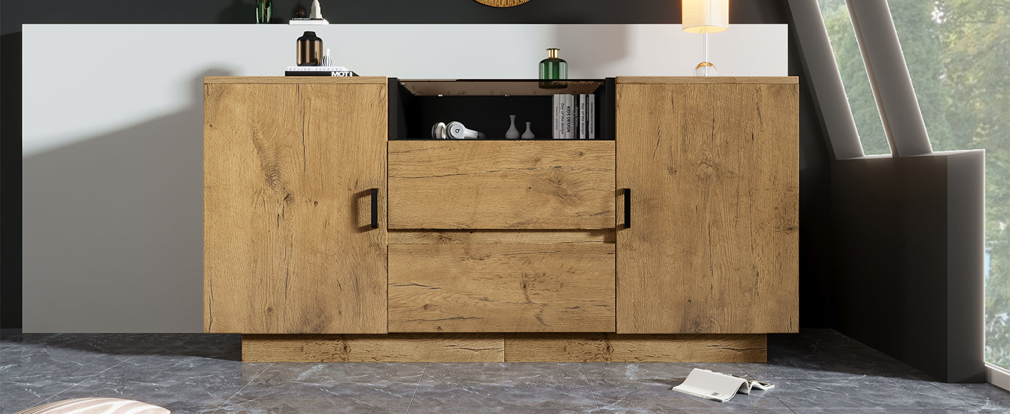 Logidon oak look chest of drawers sideboard 2 drawers 2 cupboards H70