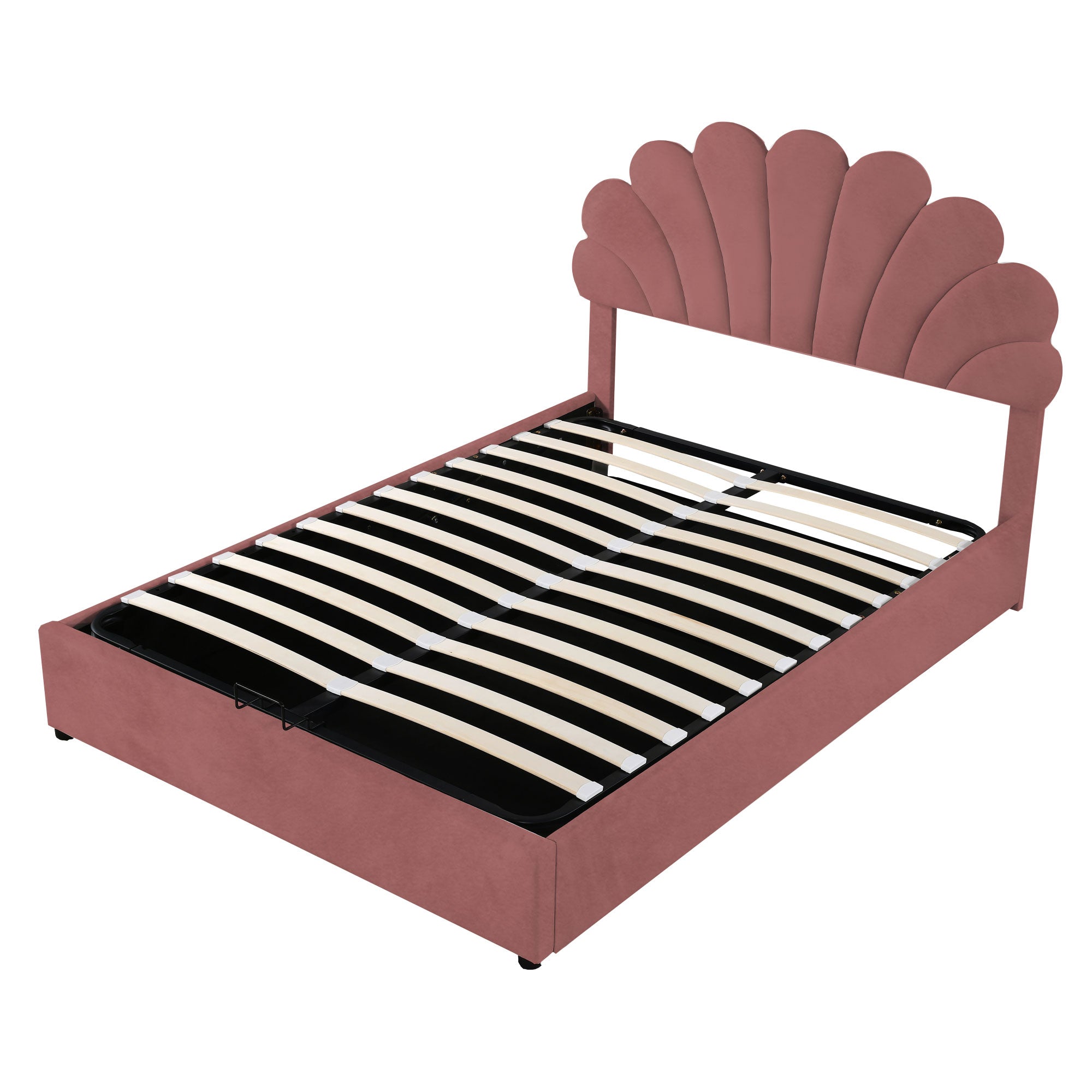 Logidon upholstered bed 140x200 pink with floral headboard and storage space