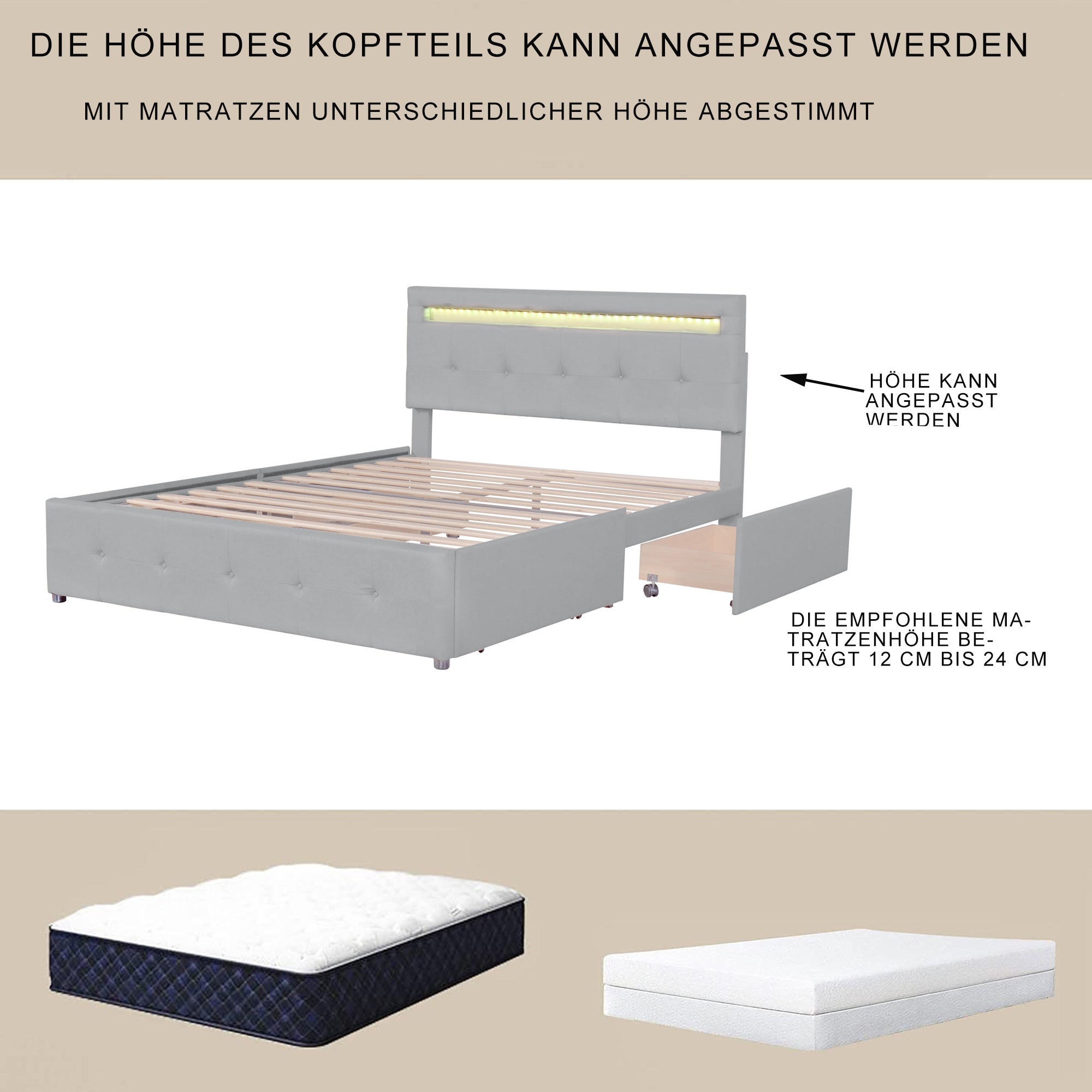Logidon gestoffeerd bed 140x200 cm met LED hoofdbord en bedkast