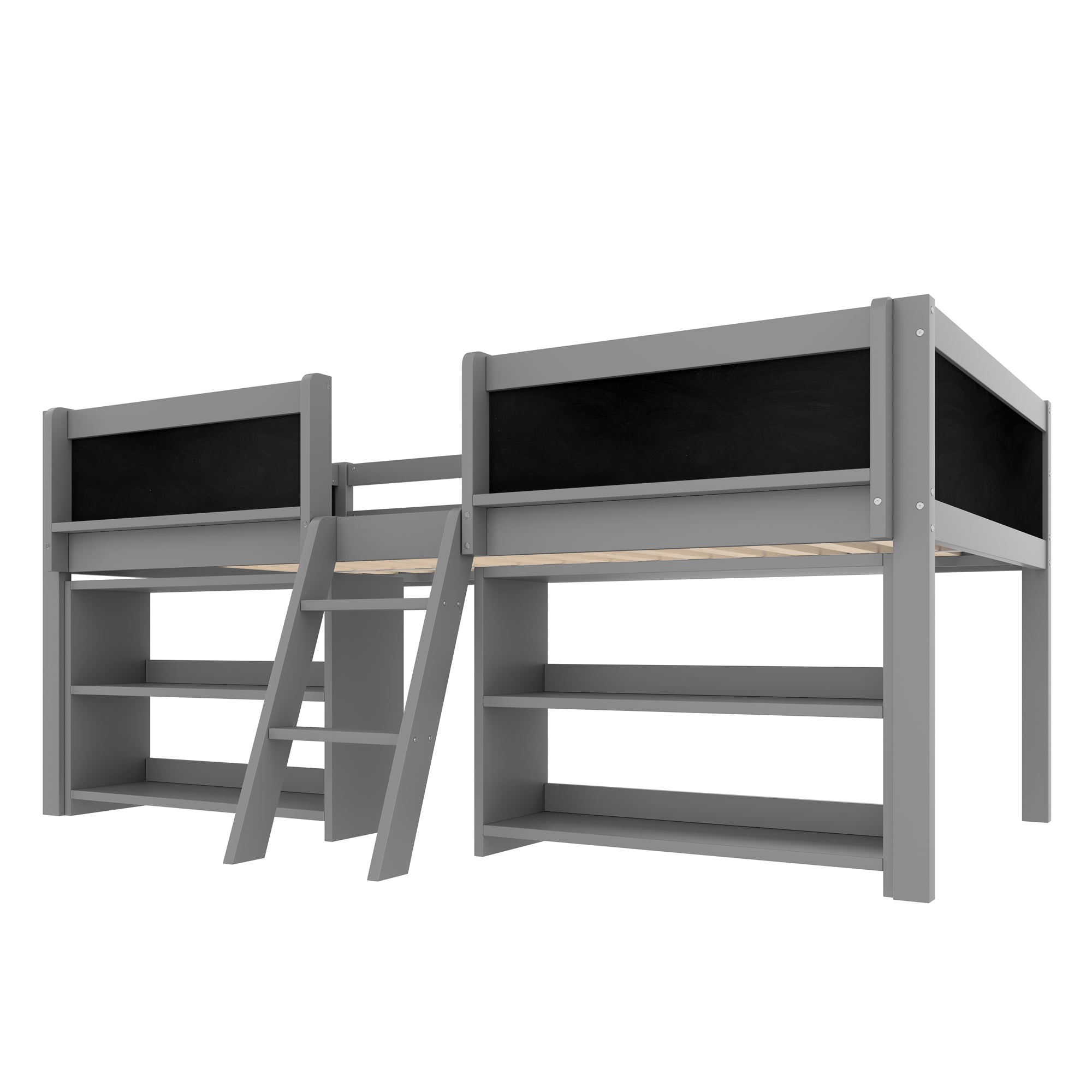 Logidon halfhoogslaper 90x200 cm met opbergruimte en ladder grijs