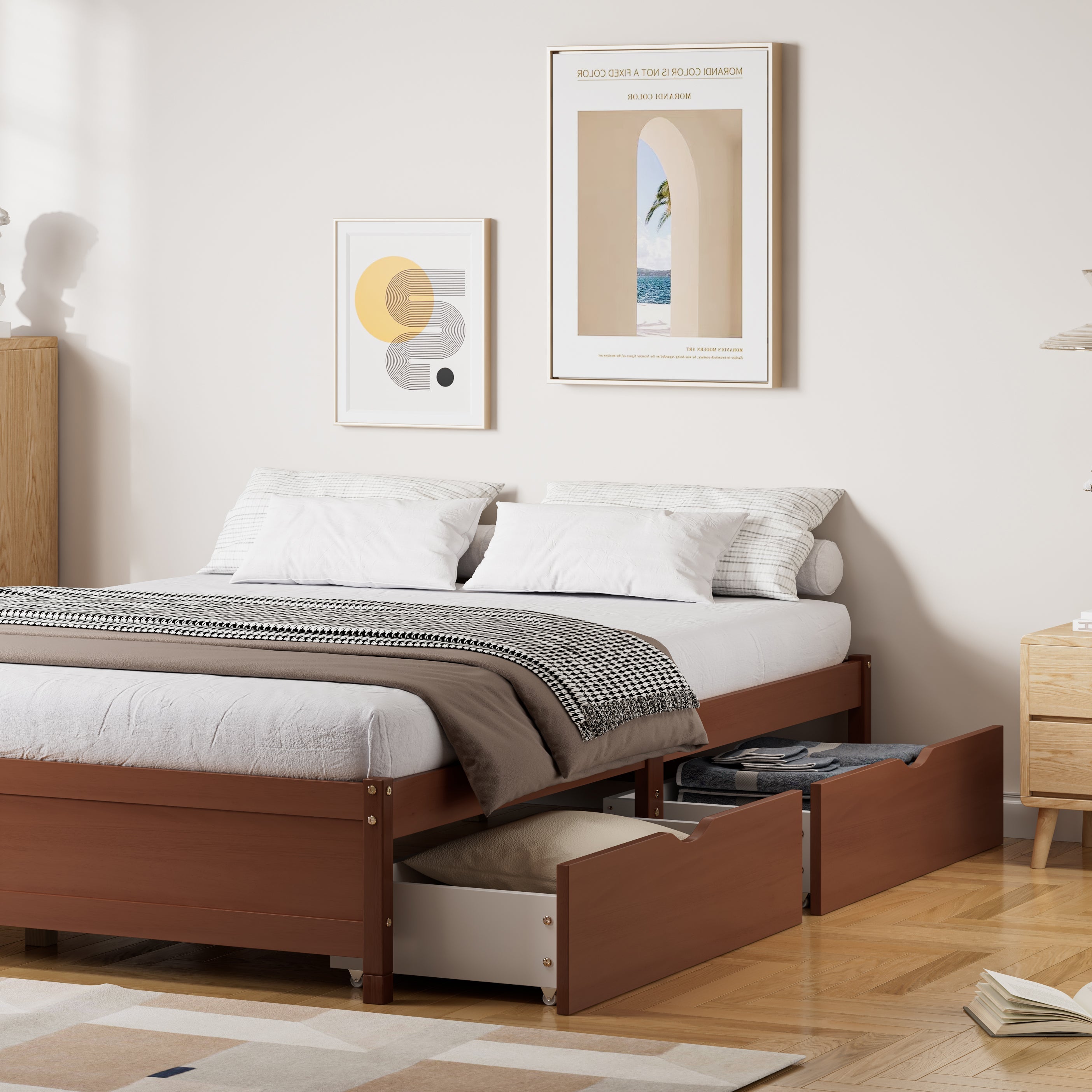 Logidon Kinderbed Vintage Hout Roodbruin 140x200 cm met twee lades