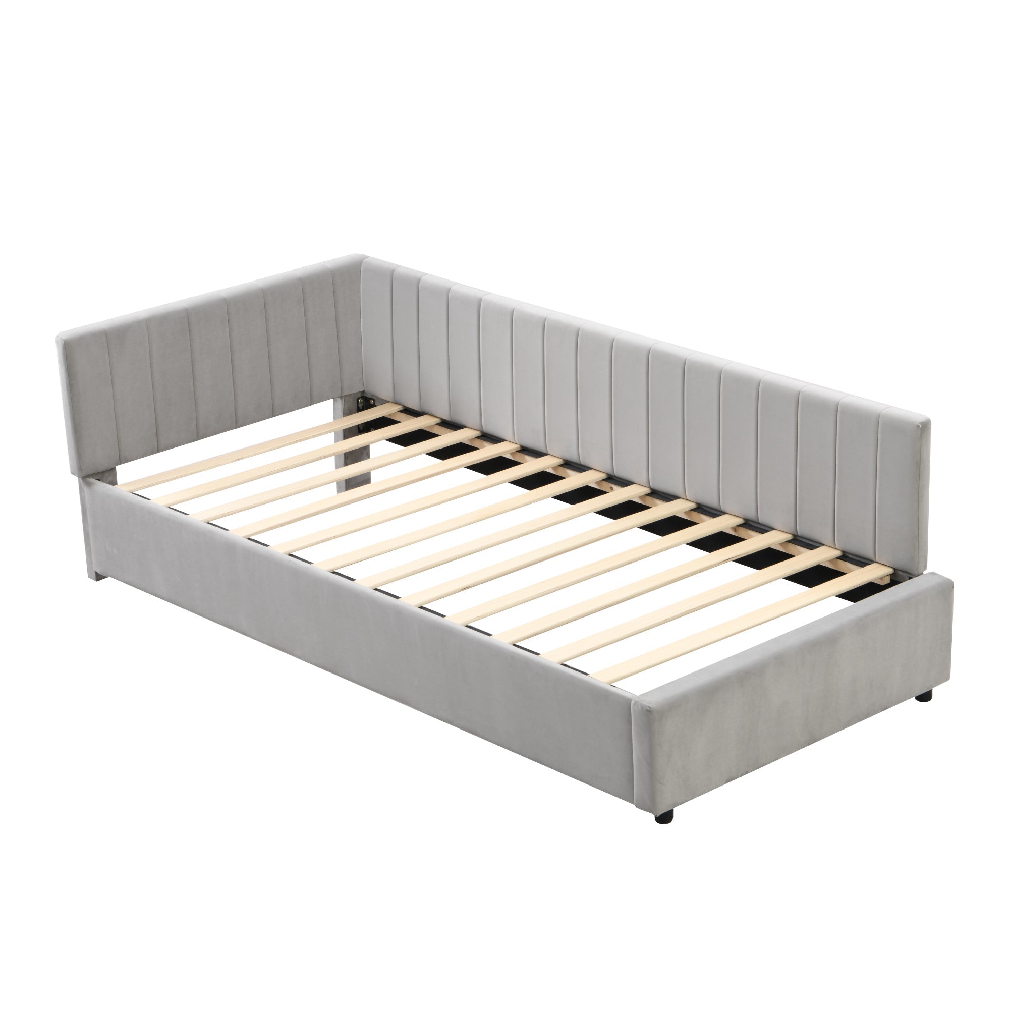 Logidon gestoffeerd bed 90x200 grijs met lattenbodem multifunctioneel bed