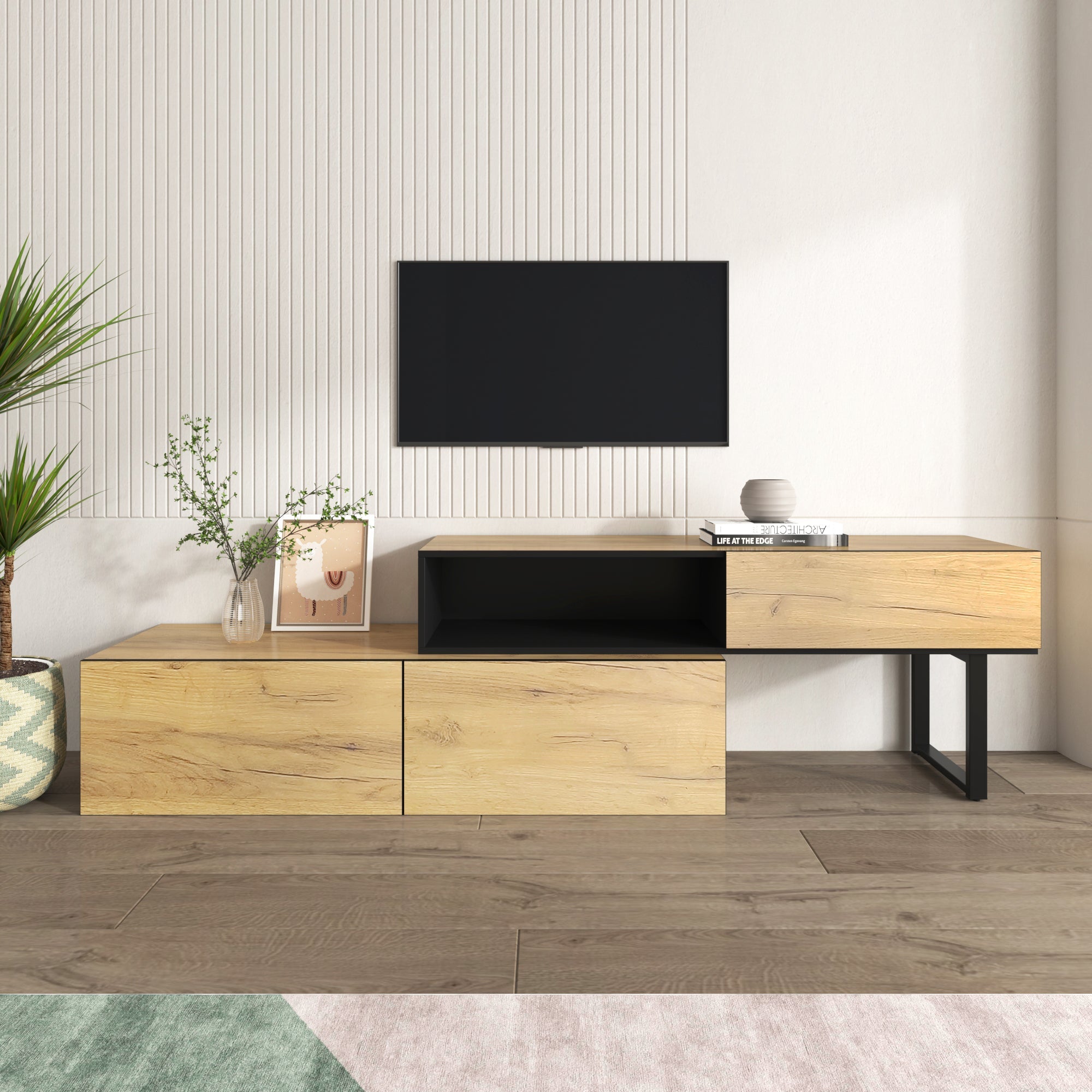Logidon Adjustable TV Cabinet Combination 135-200cm Three Drawers Large Compartment