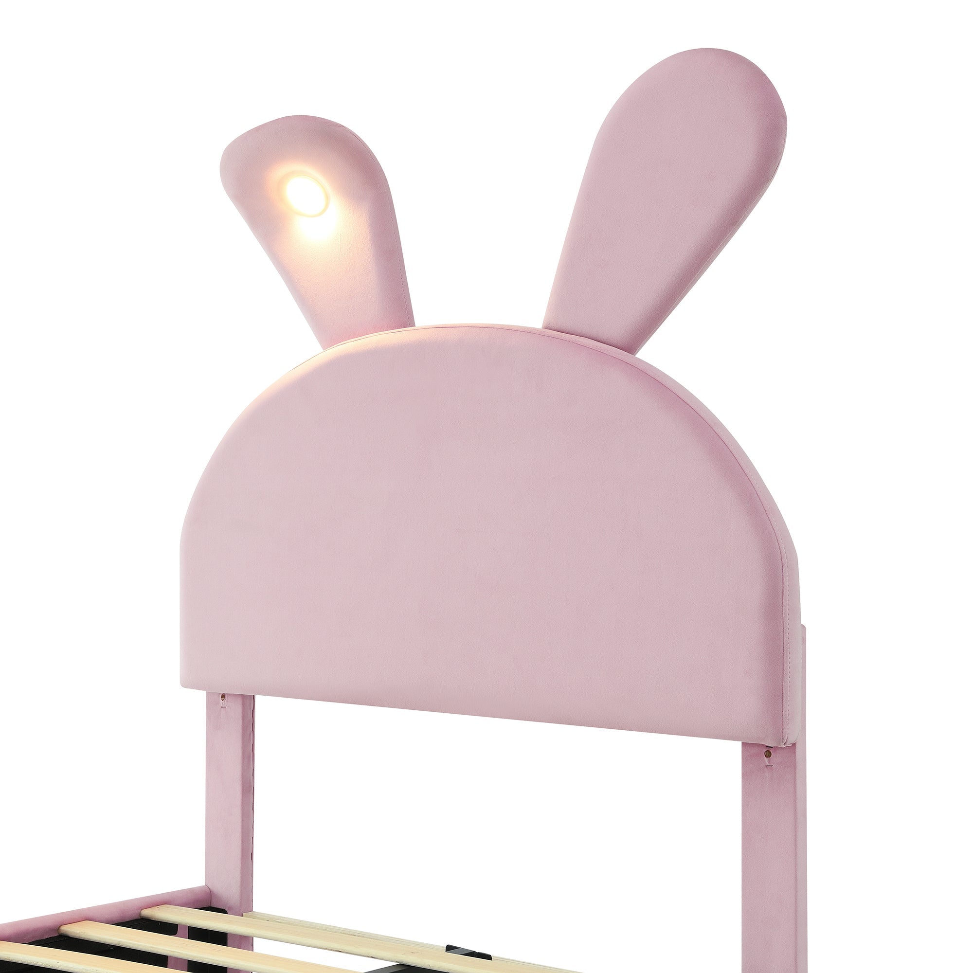 Logidon Upholstered Bed Rabbit Ears Pink 90x200 cm With Adjustable Brightness