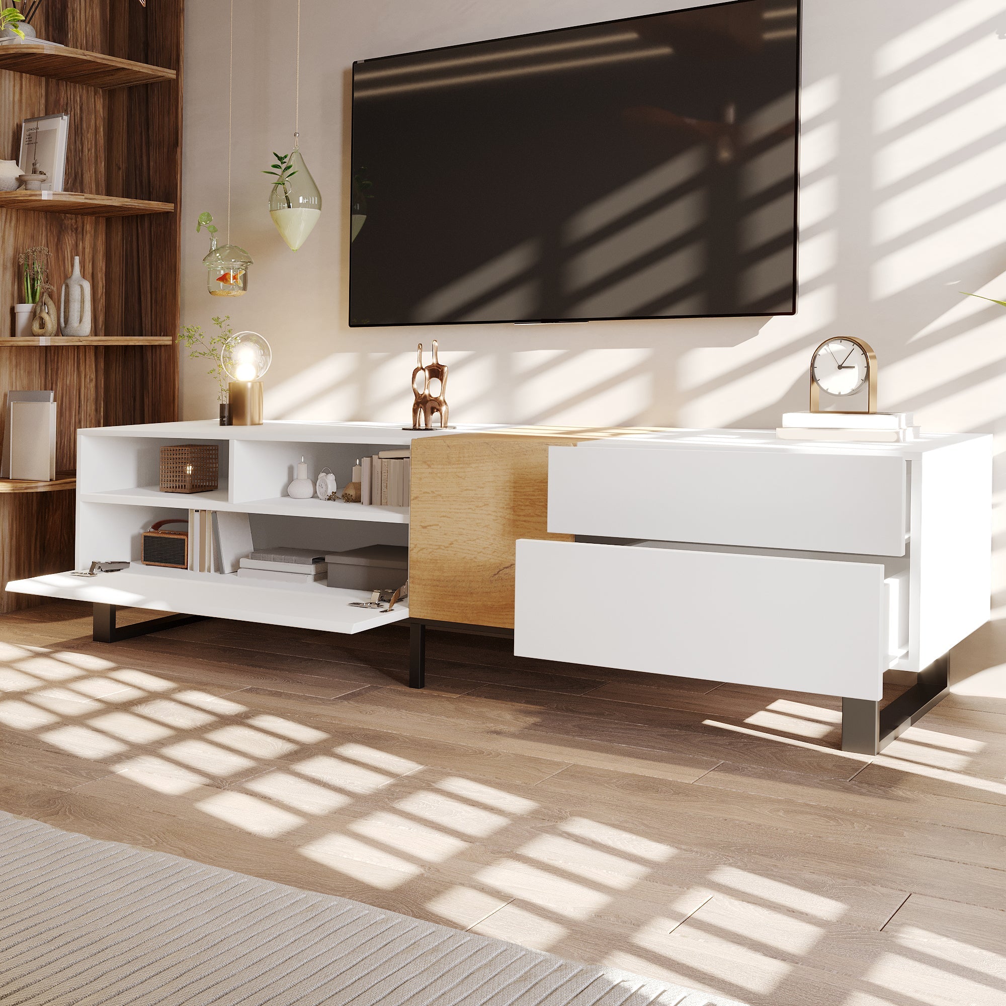 Logidon Modern TV cabinet white wood look 180x50x38 cm