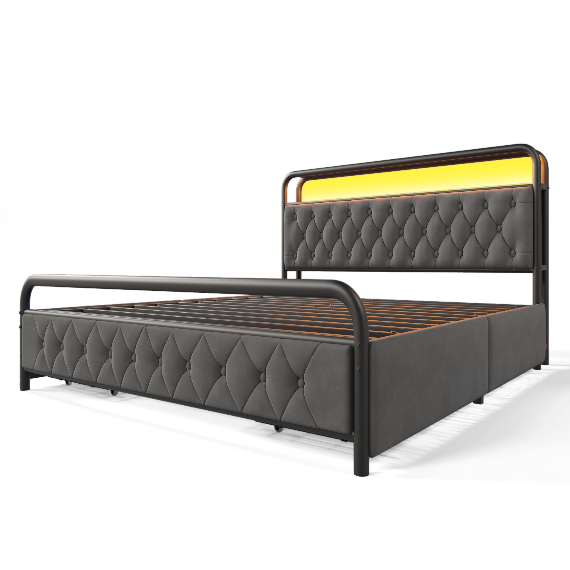 Logidon gestoffeerd bed 140x200 fluweelgrijs met USB C oplaadfunctie APP LED