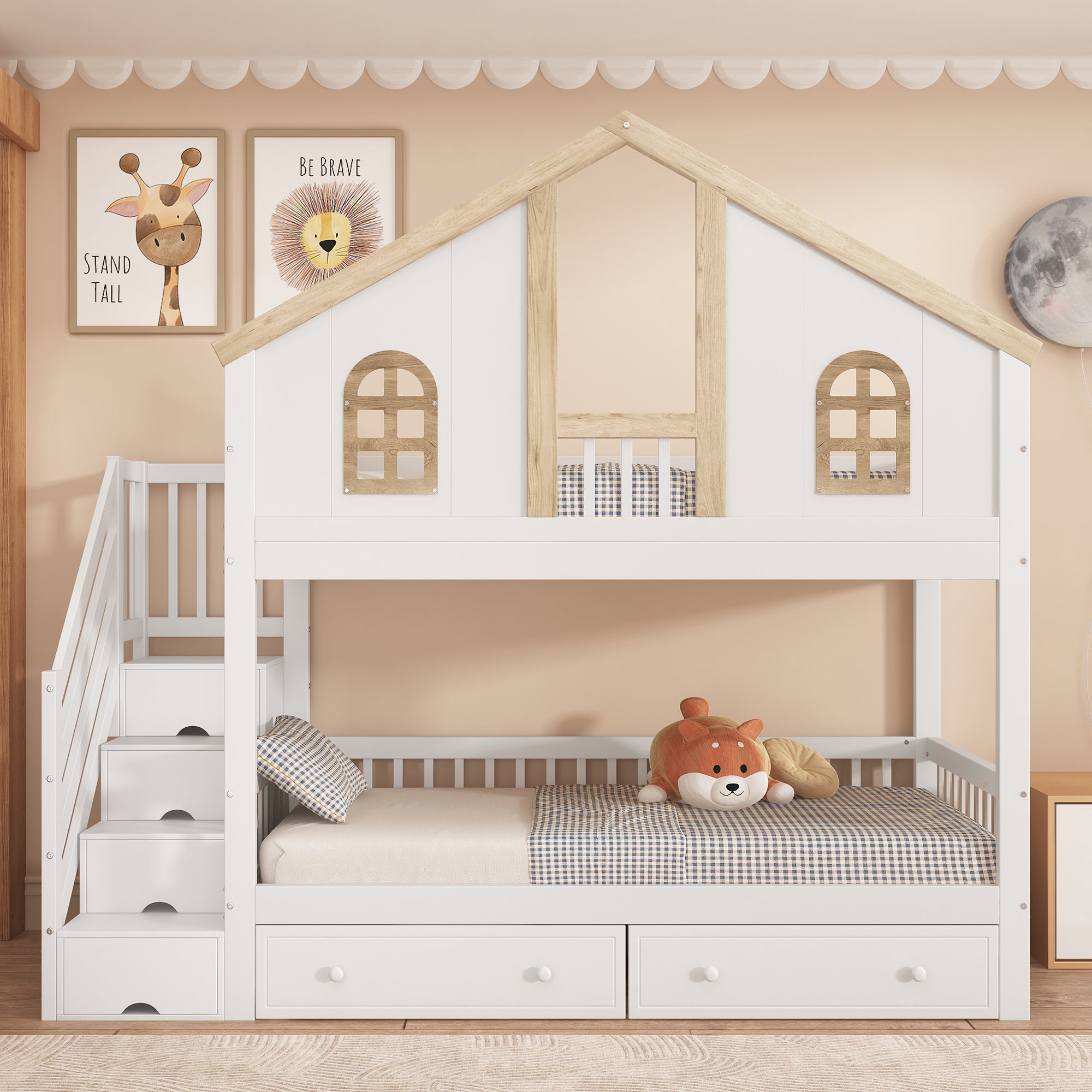 Logidon stapelbed kinderbed wit naturel 90x200 cm met raam