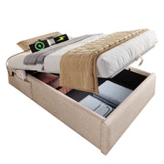 Logidon upholstered bed 90x190 beige USB C bed frame without headboard