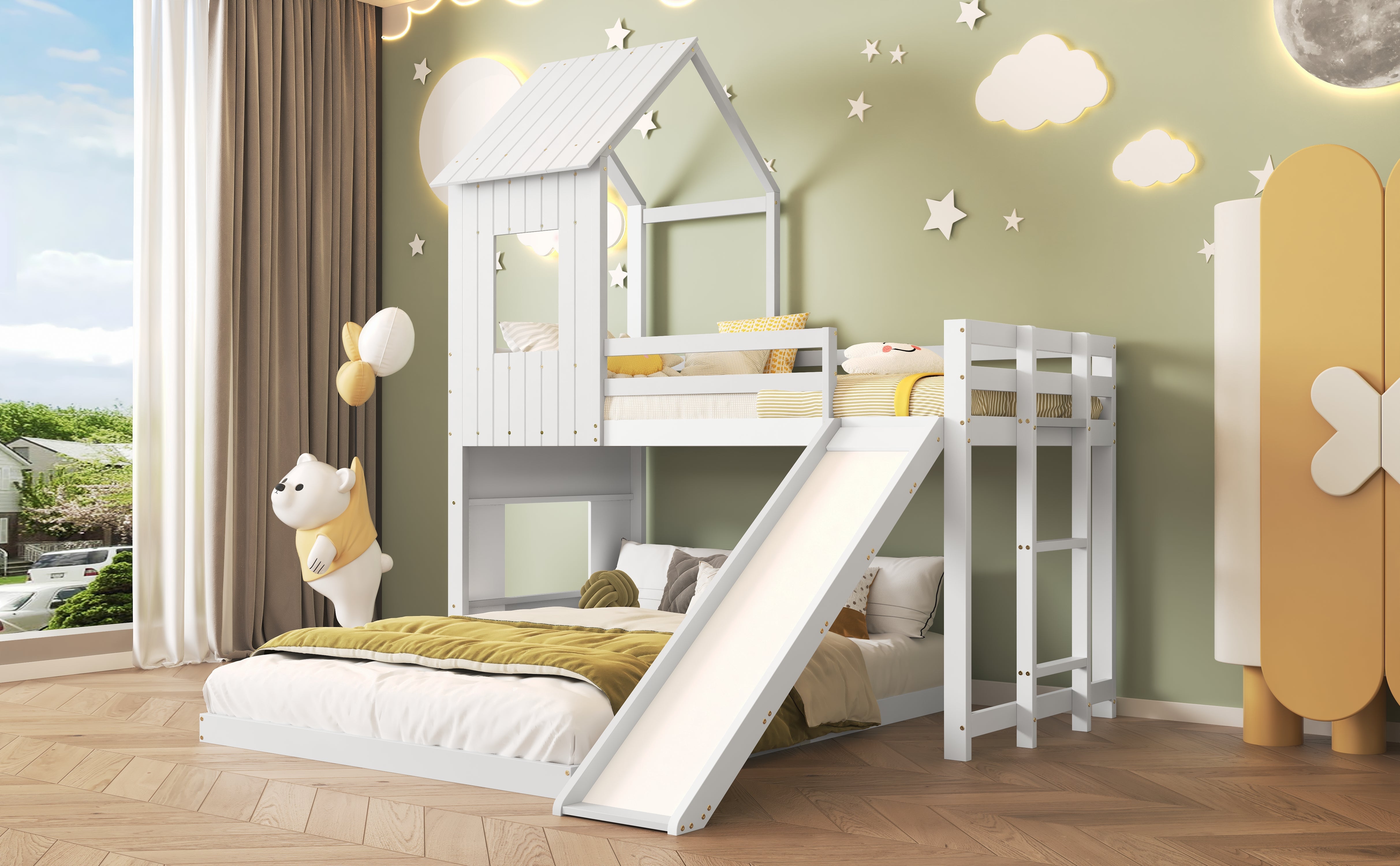Logidon Stapelbed Met Glijbaan Wit 90x200cm en 140x200cm