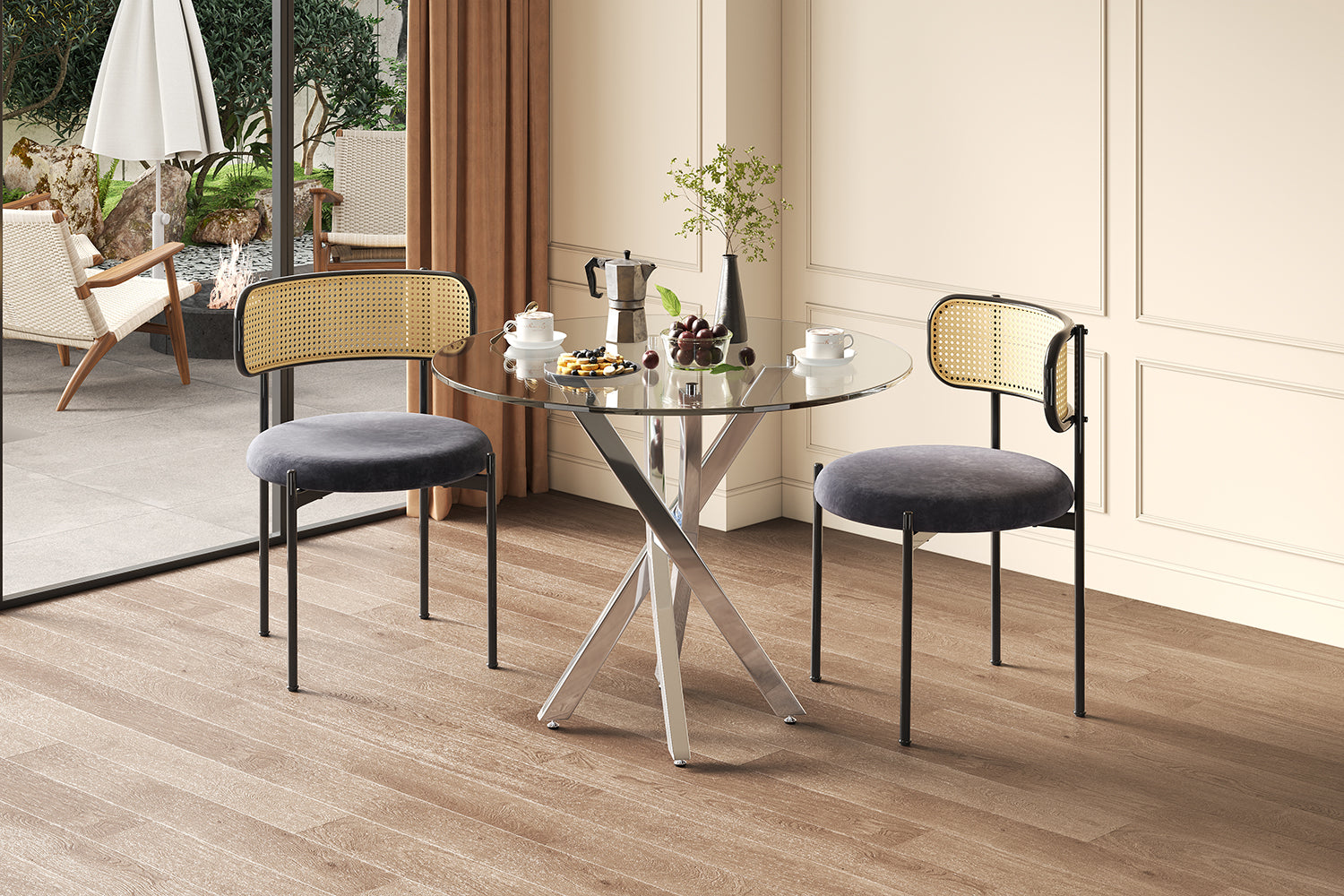 Logidon Dining Table Set Glass 80x80 cm Tempered Glass 2 Chairs Gray Silver