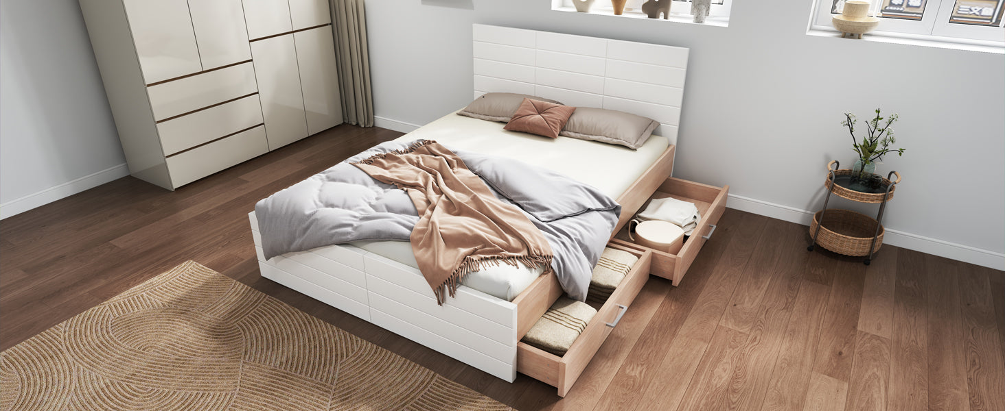 Logidon tweepersoonsbed 160x200 cm wit eiken met lattenbodem en 2 lades