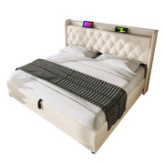 Logidon upholstered bed double bed 360 LED function 140x200 white PU