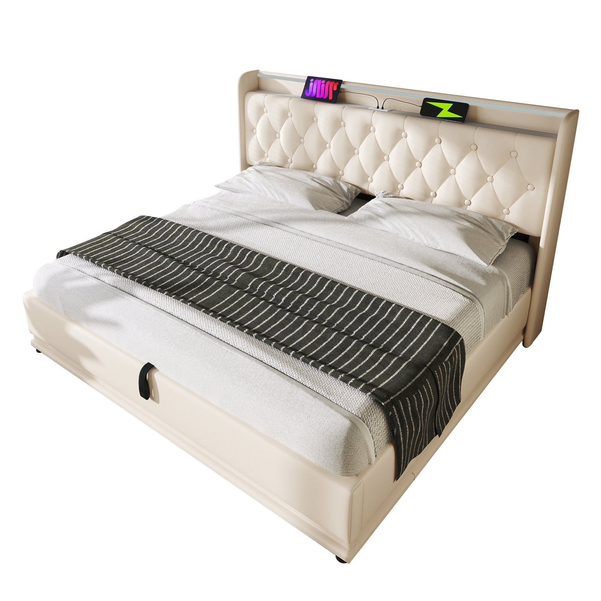 Logidon gestoffeerd bed tweepersoonsbed 360 LED functie 140x200 wit PU