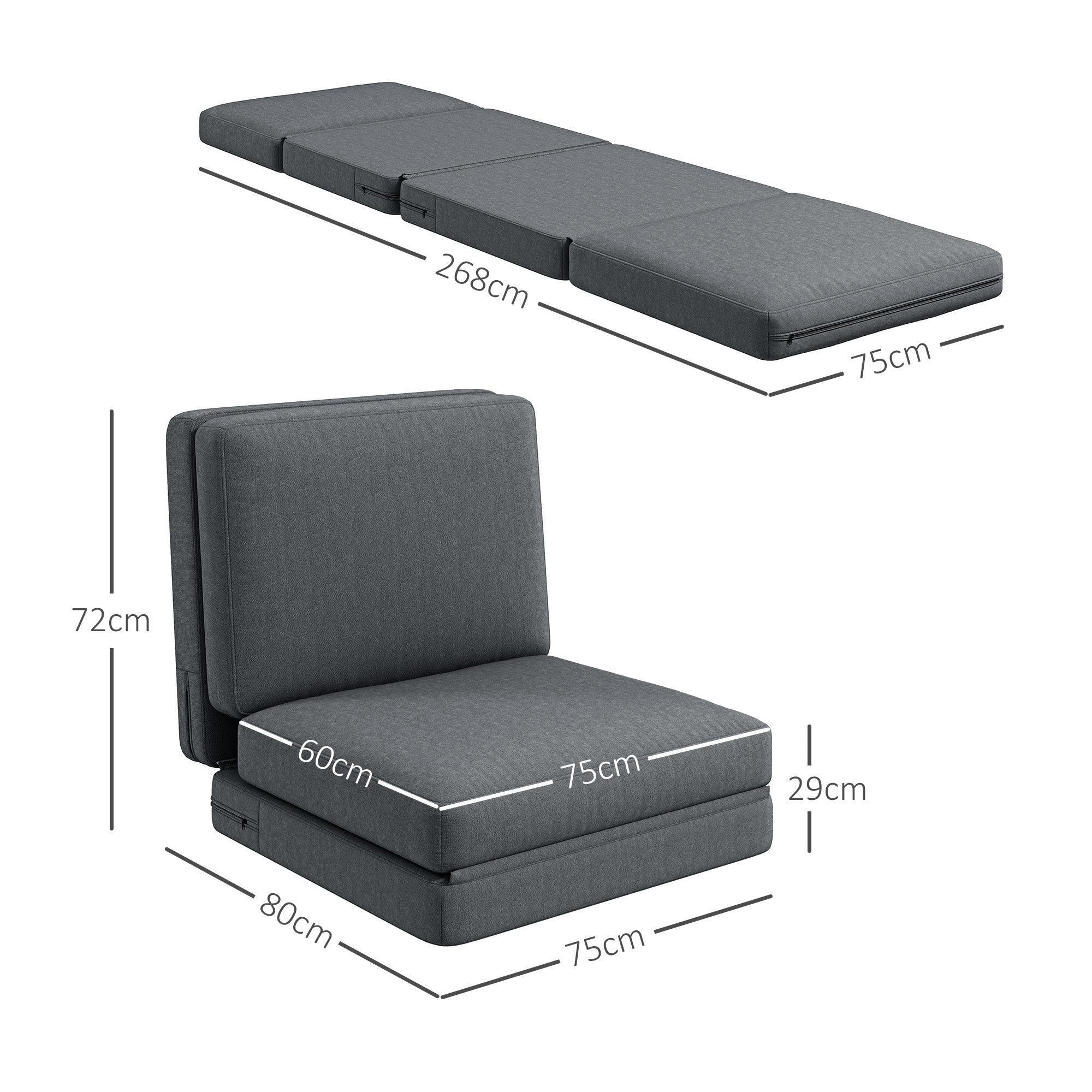 Logidon vloerbank 3-in-1 opklapbare slaapbank fluweellook donkergrijs