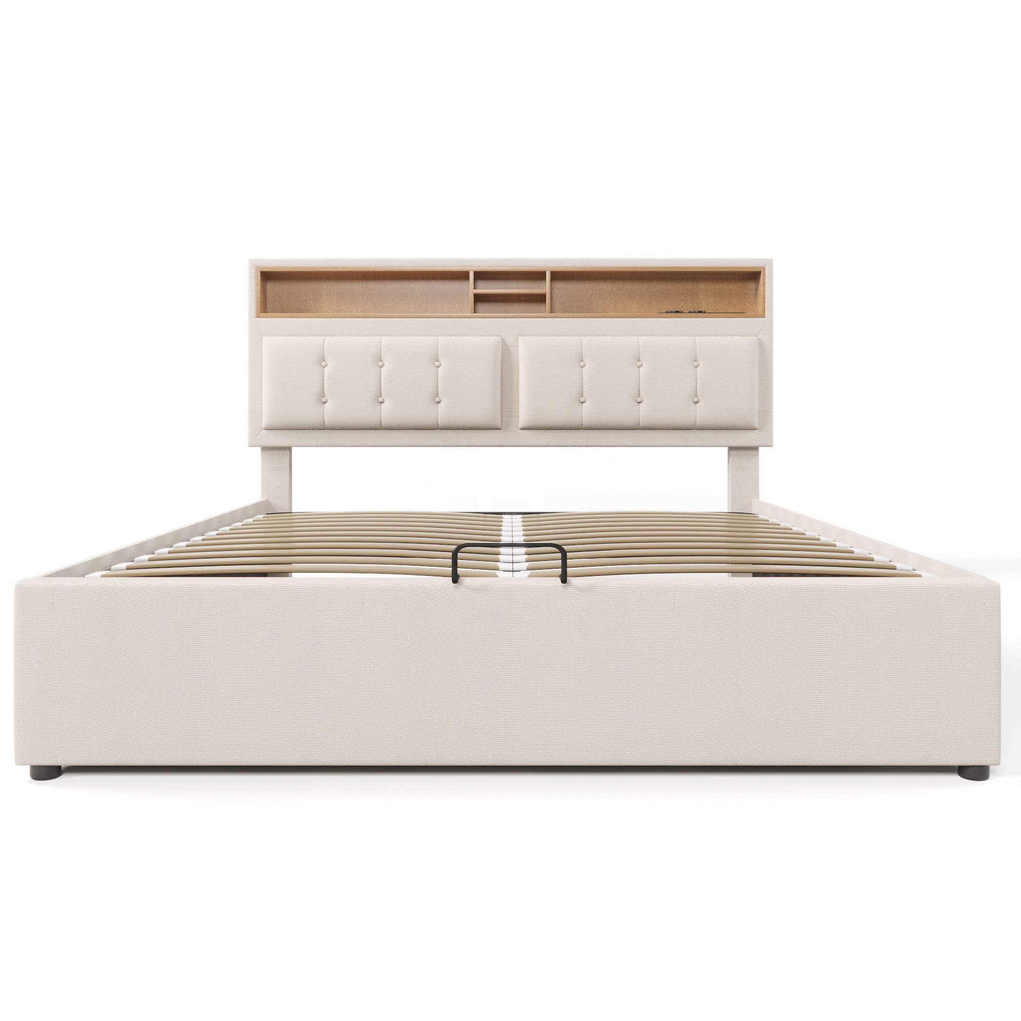 Logidon upholstered bed 140x200 with USB C charging function and storage space beige