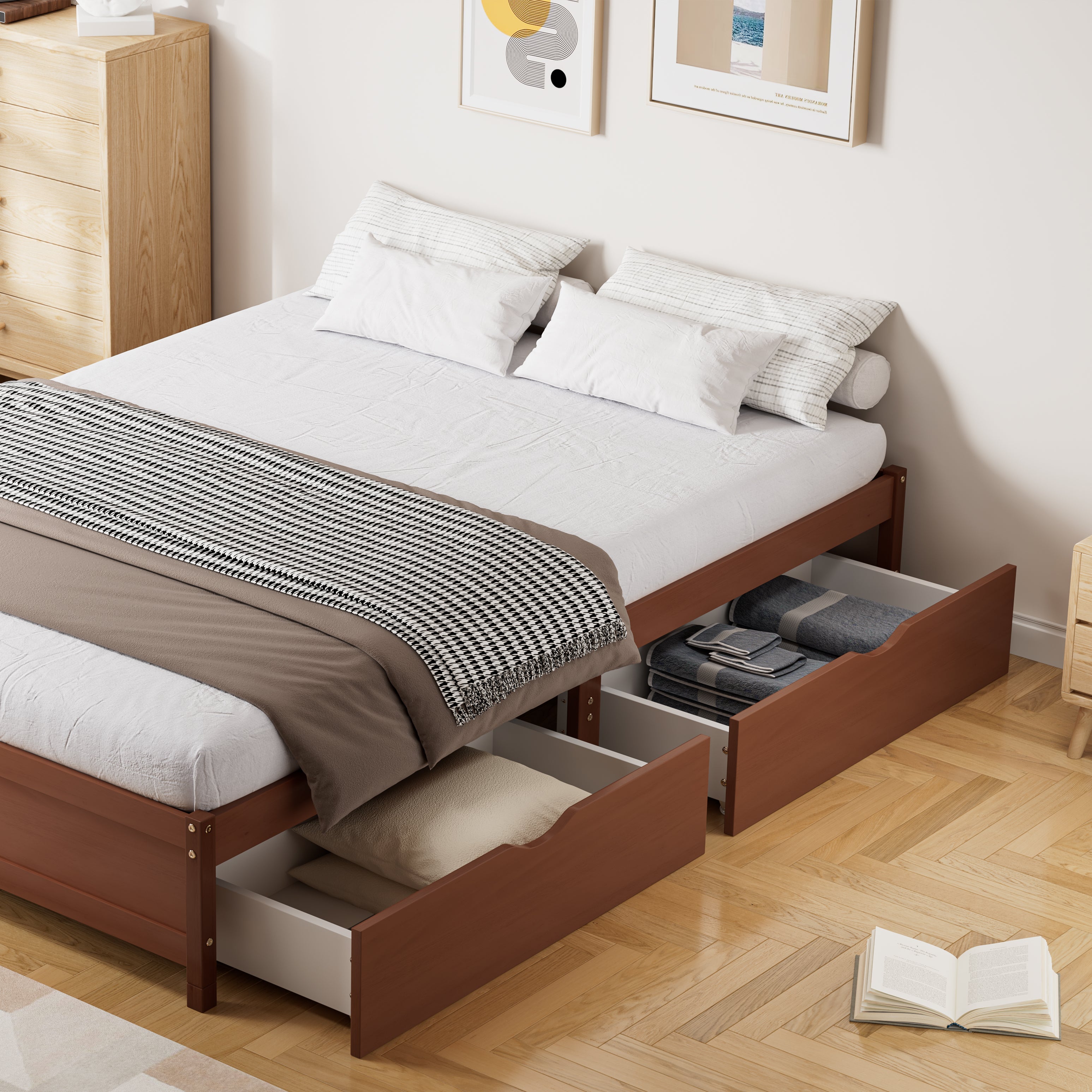 Logidon Kinderbed Vintage Hout Roodbruin 140x200 cm met twee lades