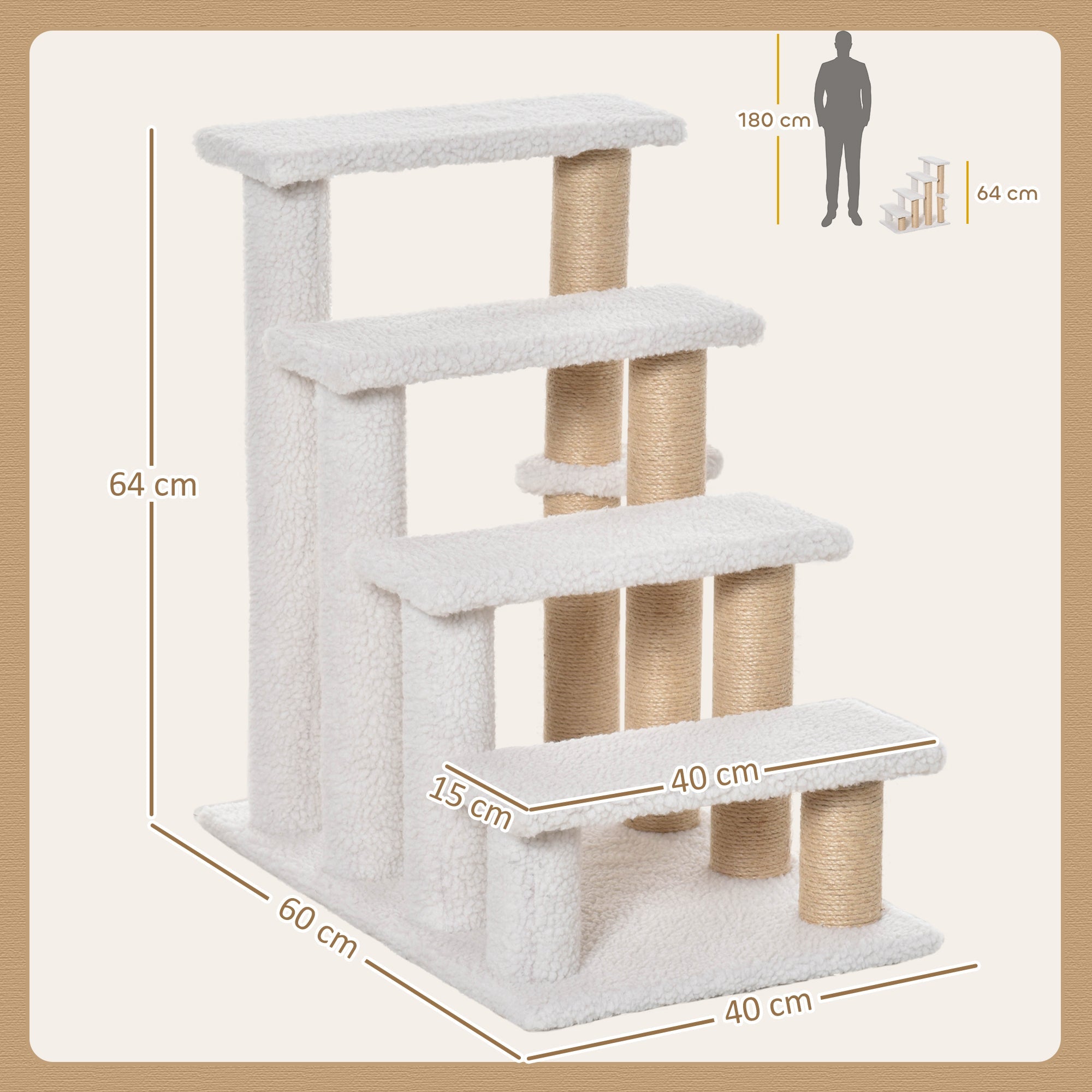 Logidon Dierentrap 4 treden Wit van Multiplex 60x40x64 cm Katten en Honden