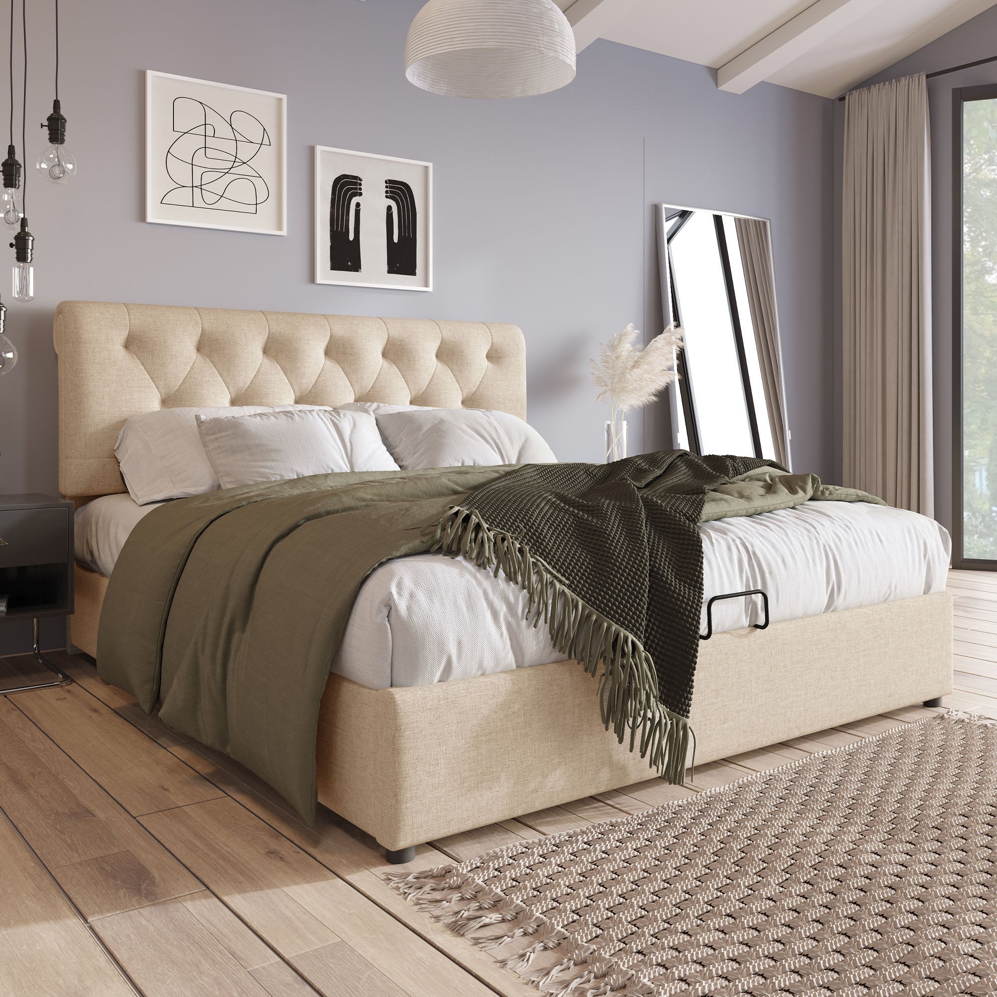 Logidon gestoffeerd bed 160x200 cm met opbergruimte, hoofdbord verstelbaar