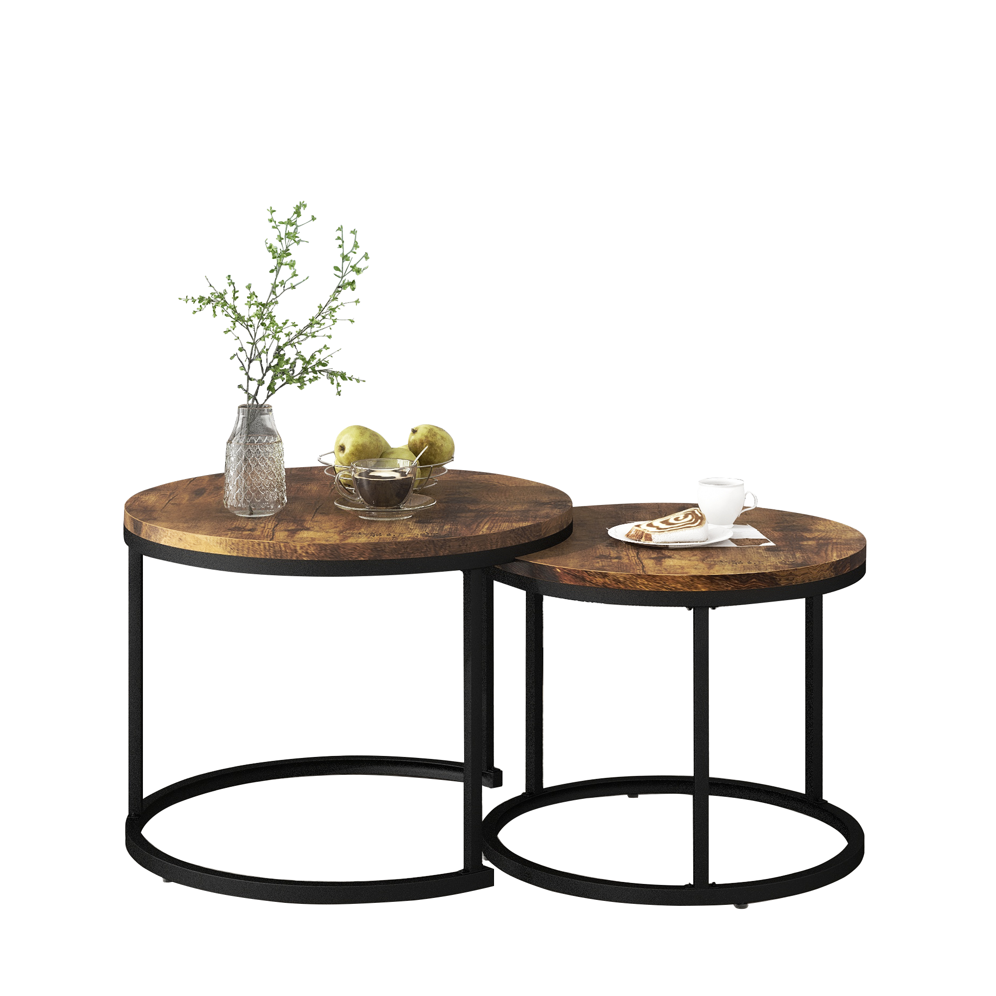 Logidon ronde salontafels set van 2 bruin nestbaar MDF