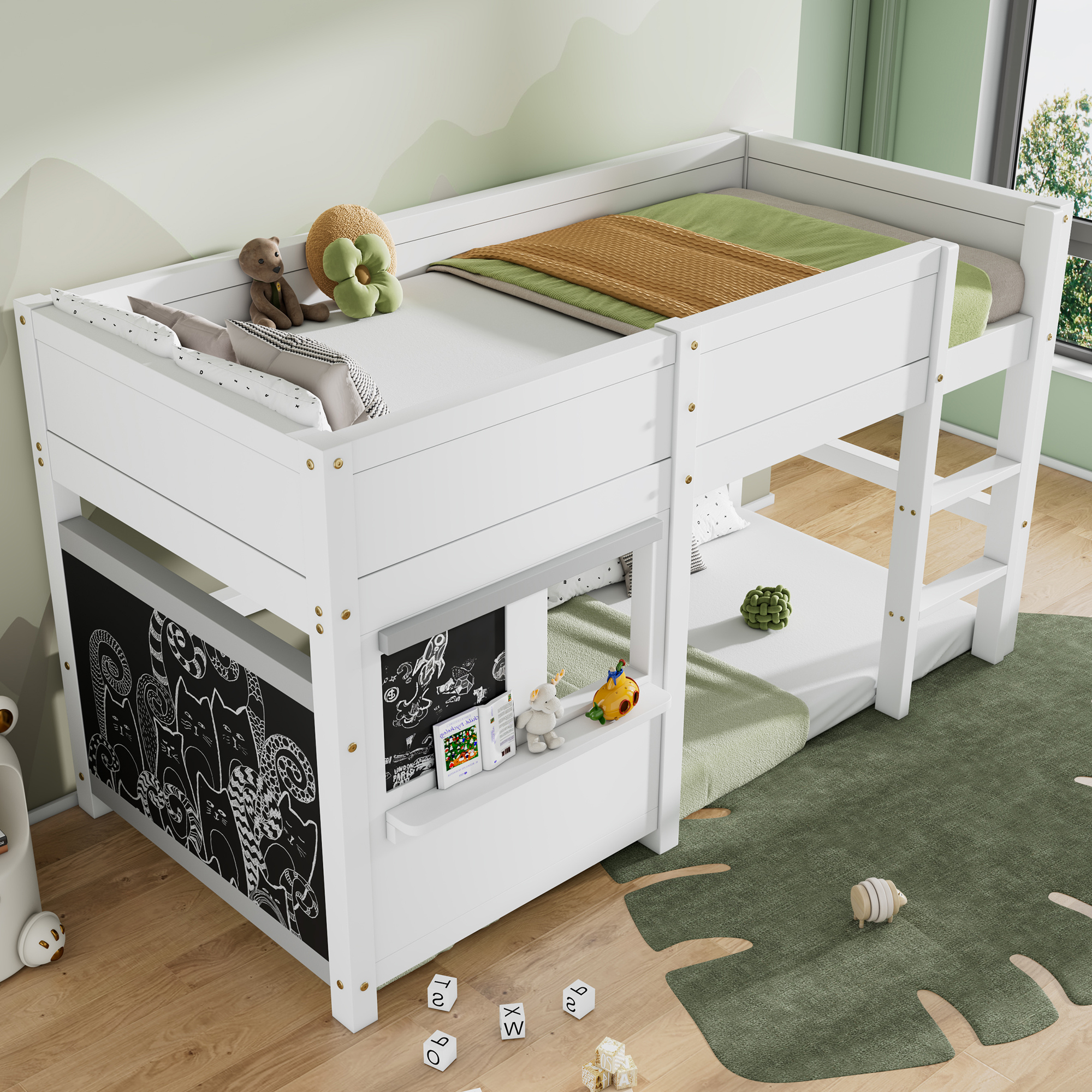 Logidon huisbed 90x200 wit graffiti-ready stapelbed met plank