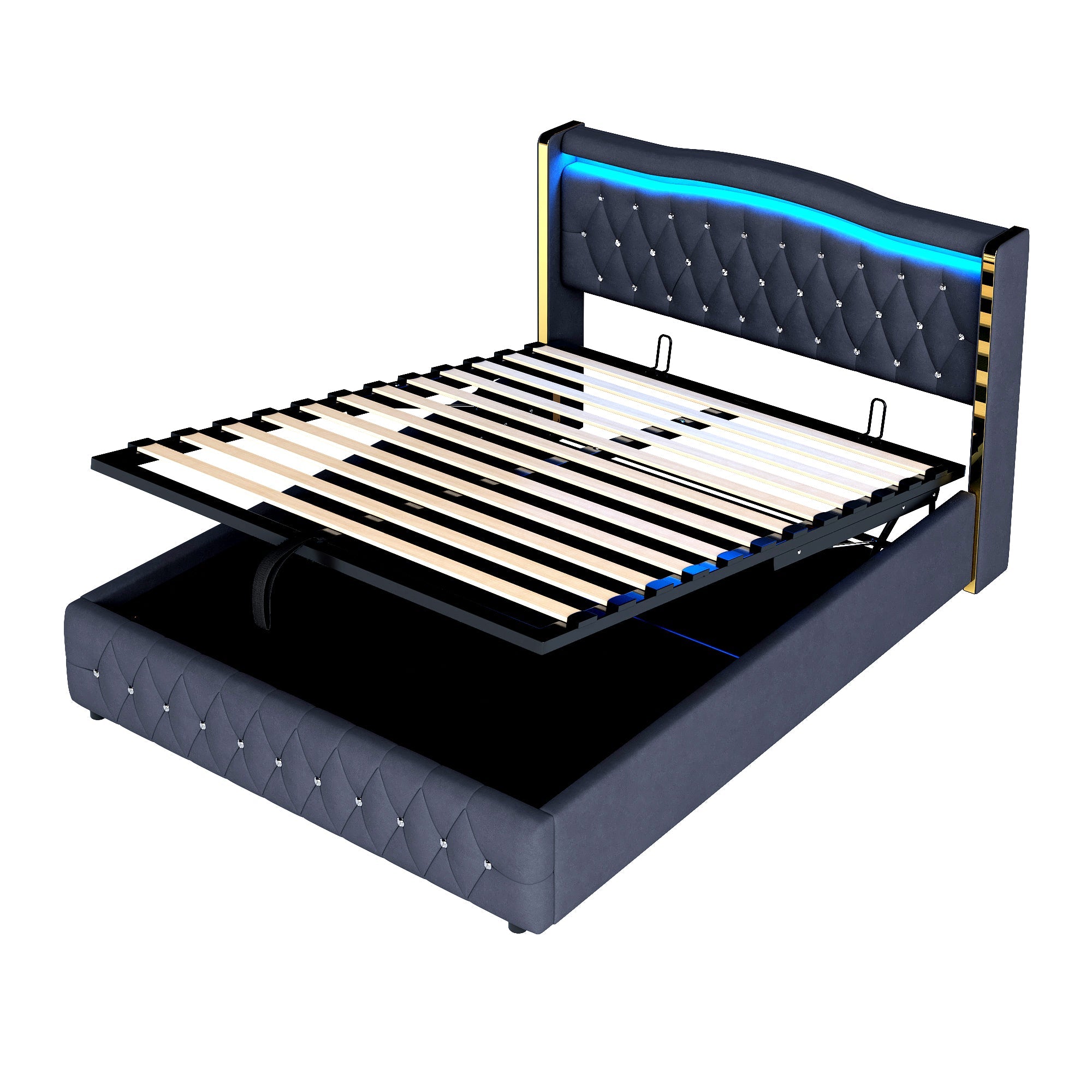 Logidon gestoffeerd bed 160x200 zwart fluweel stof met LED verlichting