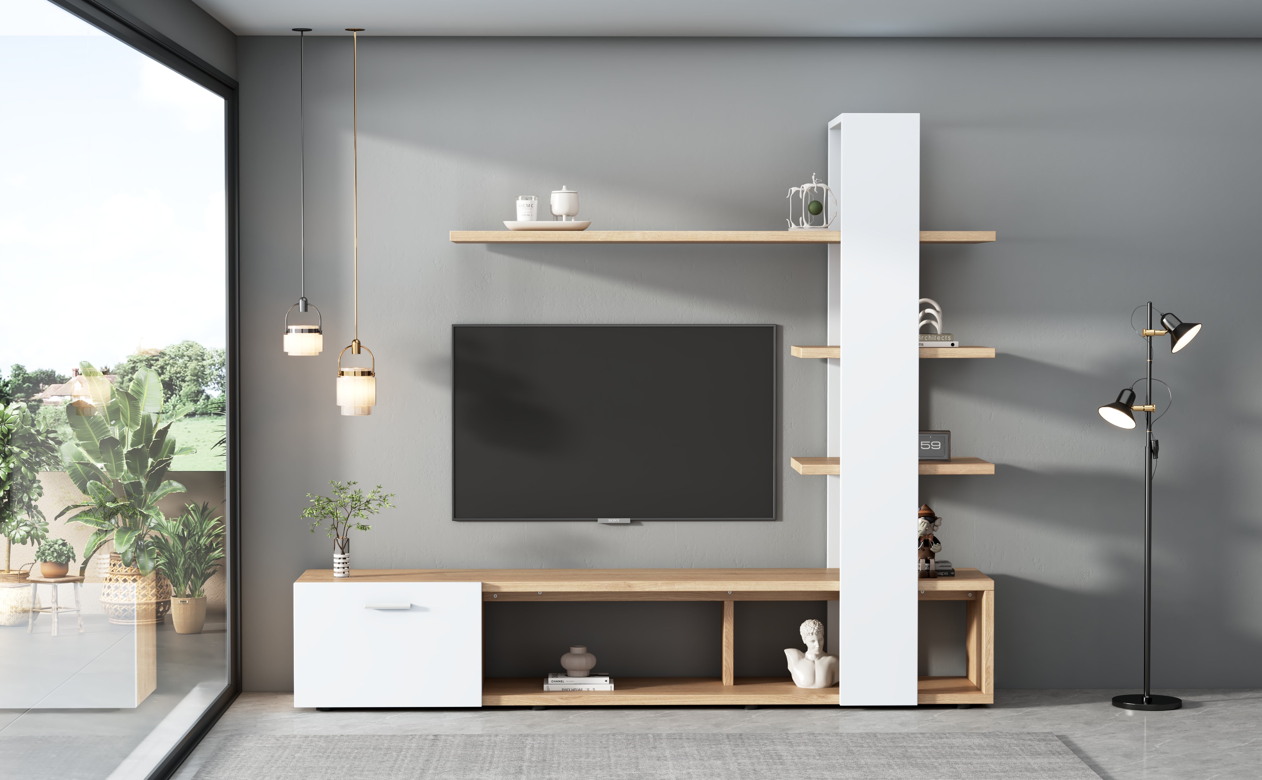Logidon Home TV wandmeubel eiken wit 180x33,5x151,5 cm