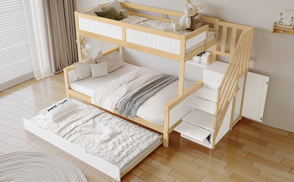 Logidon stapelbed naturel raster hoektrap onderschuifbed 90x200 120x200
