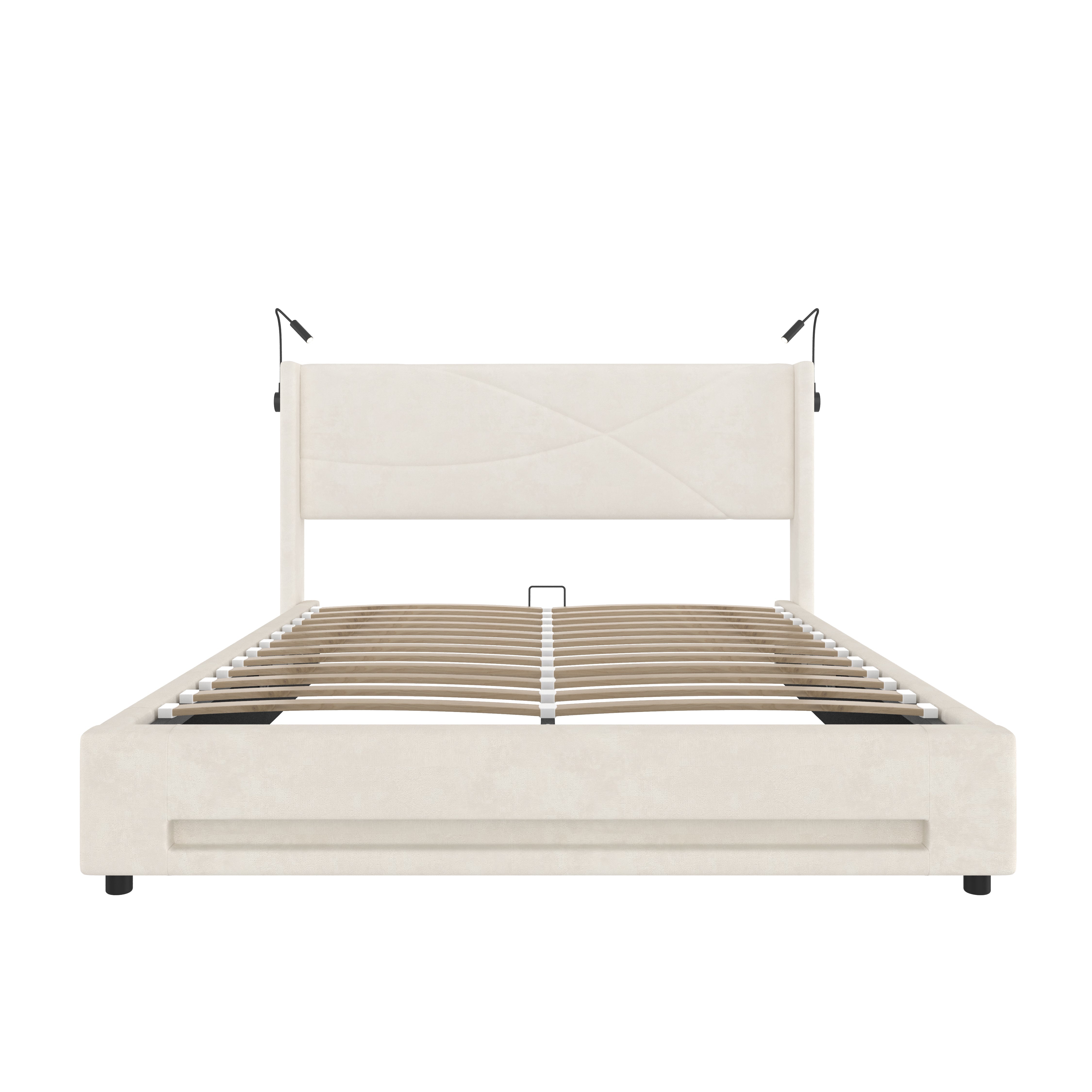 Logidon bedframe 160x200 cm beige fluweel met opbergruimte LED