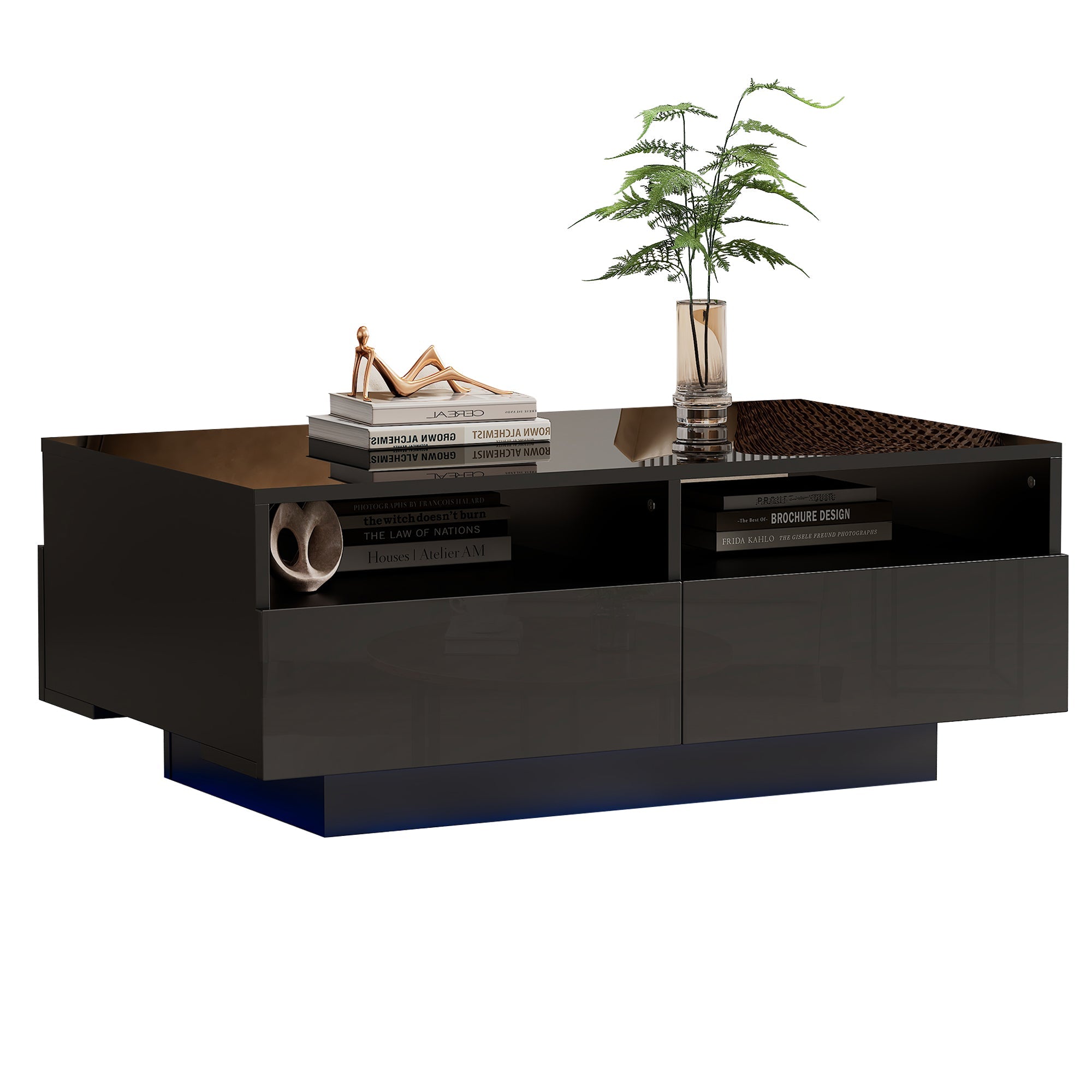 Logidon LED hoogglans salontafel met 4 laden en 16 kleuren LED USB