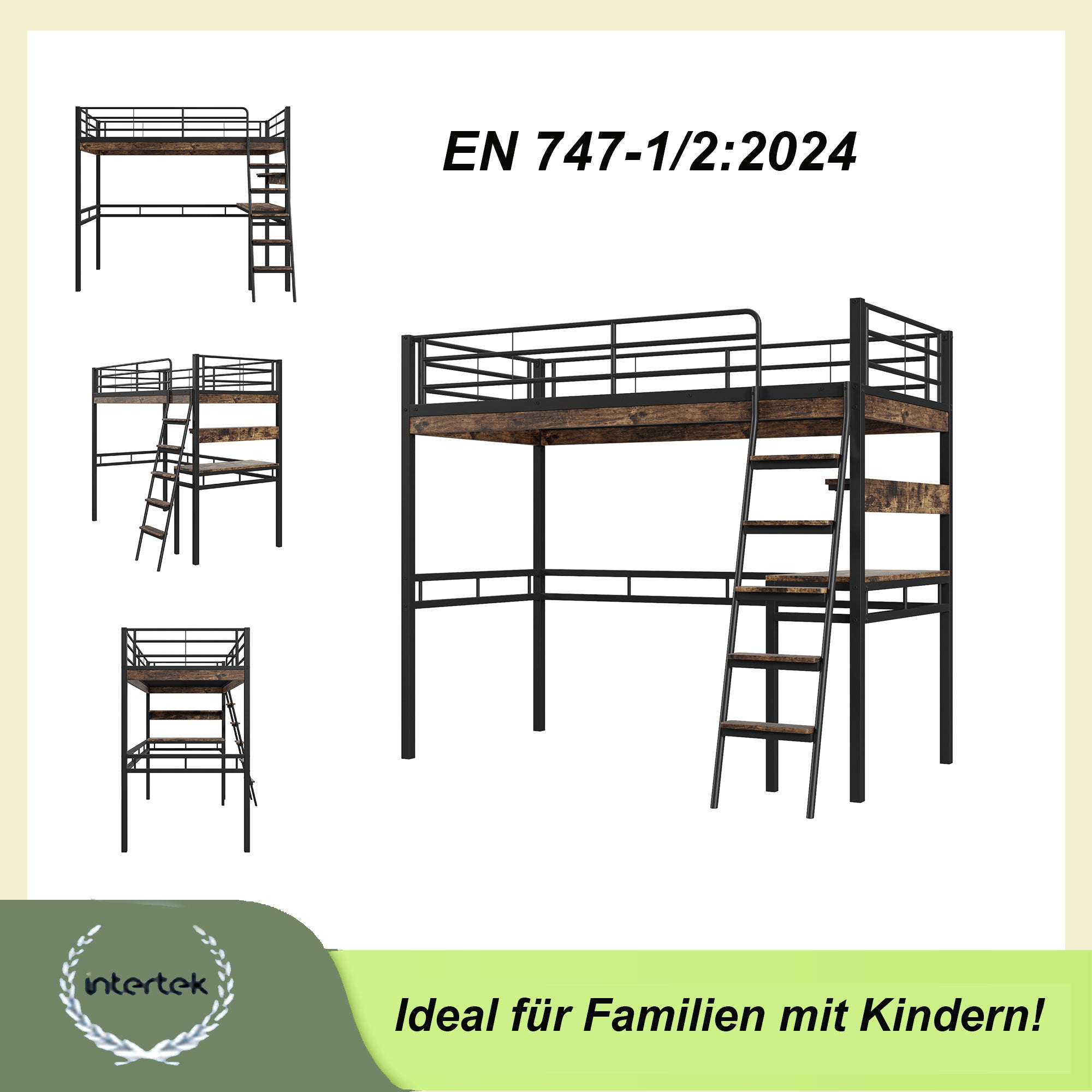 Logidon hoogslaper 90x200 cm met bureaurelingladder zwart
