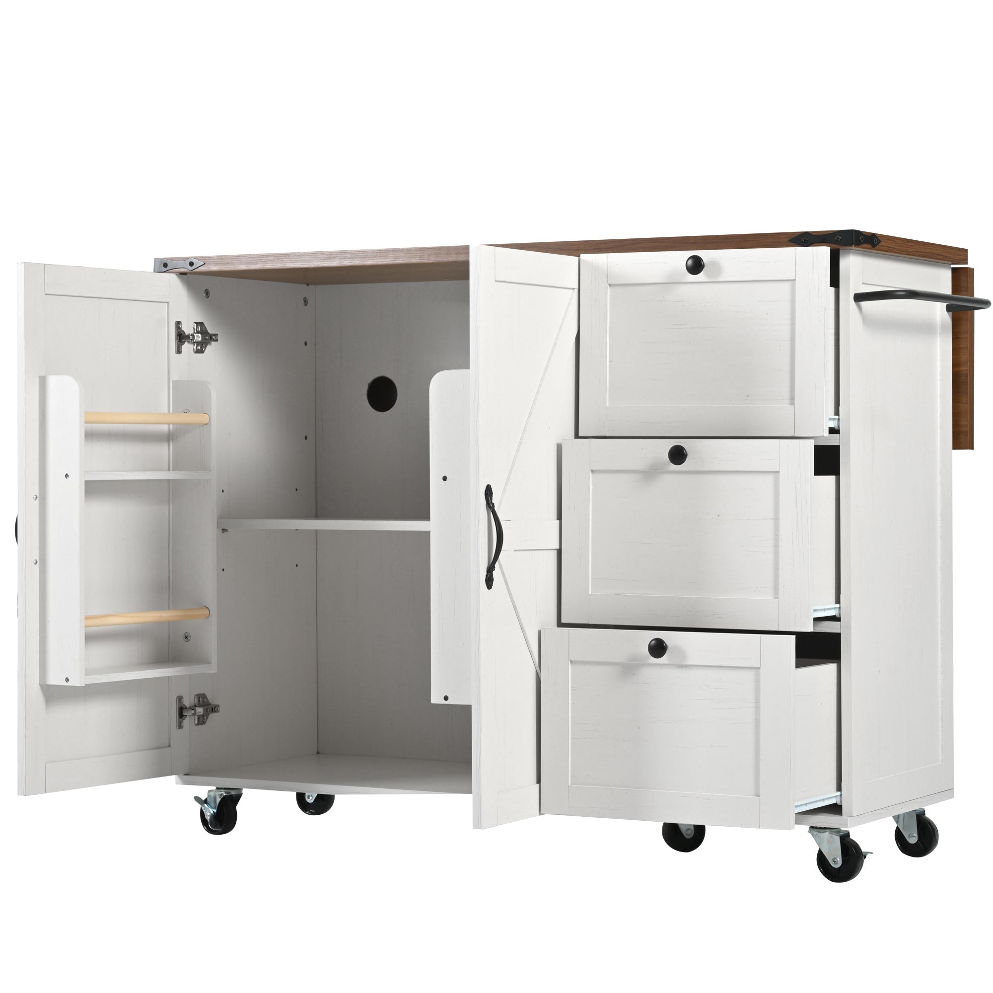Logidon kitchen island with extendable worktop beige MDF 140 x 45 cm