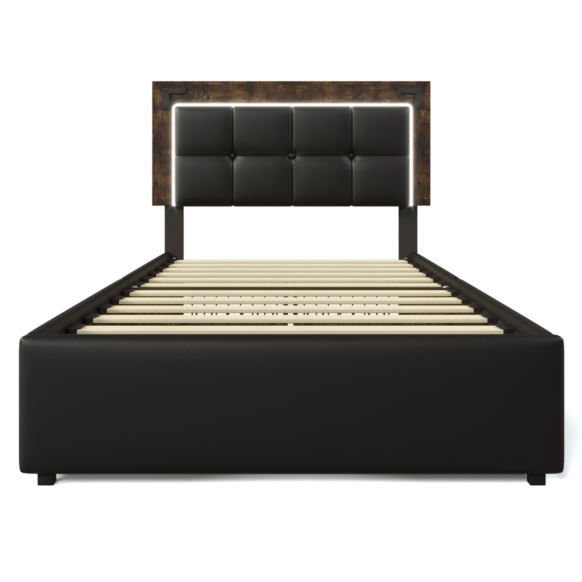 Logidon bedframe 90x200cm met LED-strip en vier lades zwart